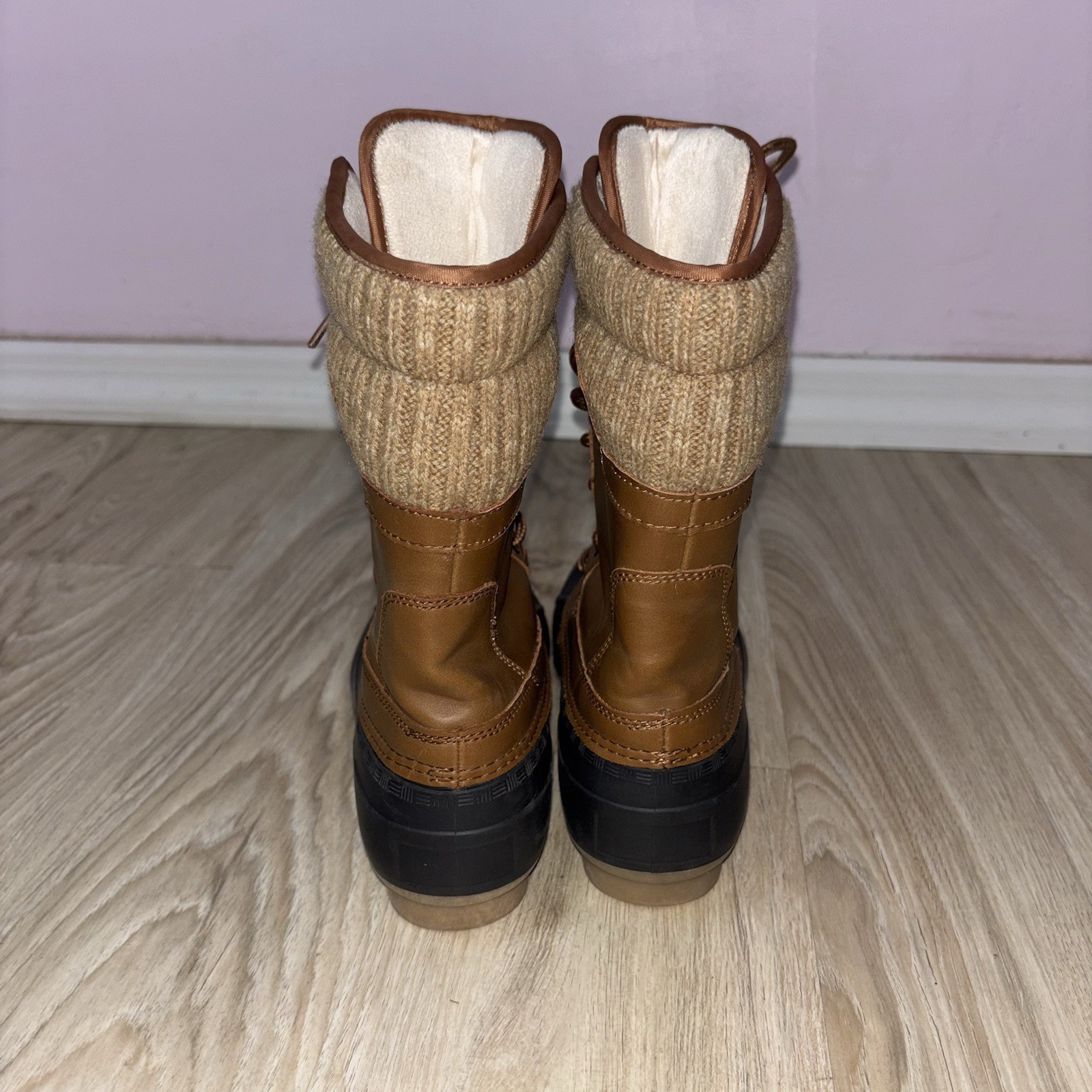 Refresh Duck Boots Faux Fur Lined Lace Up Waterproof Hunter Brown Womens 5