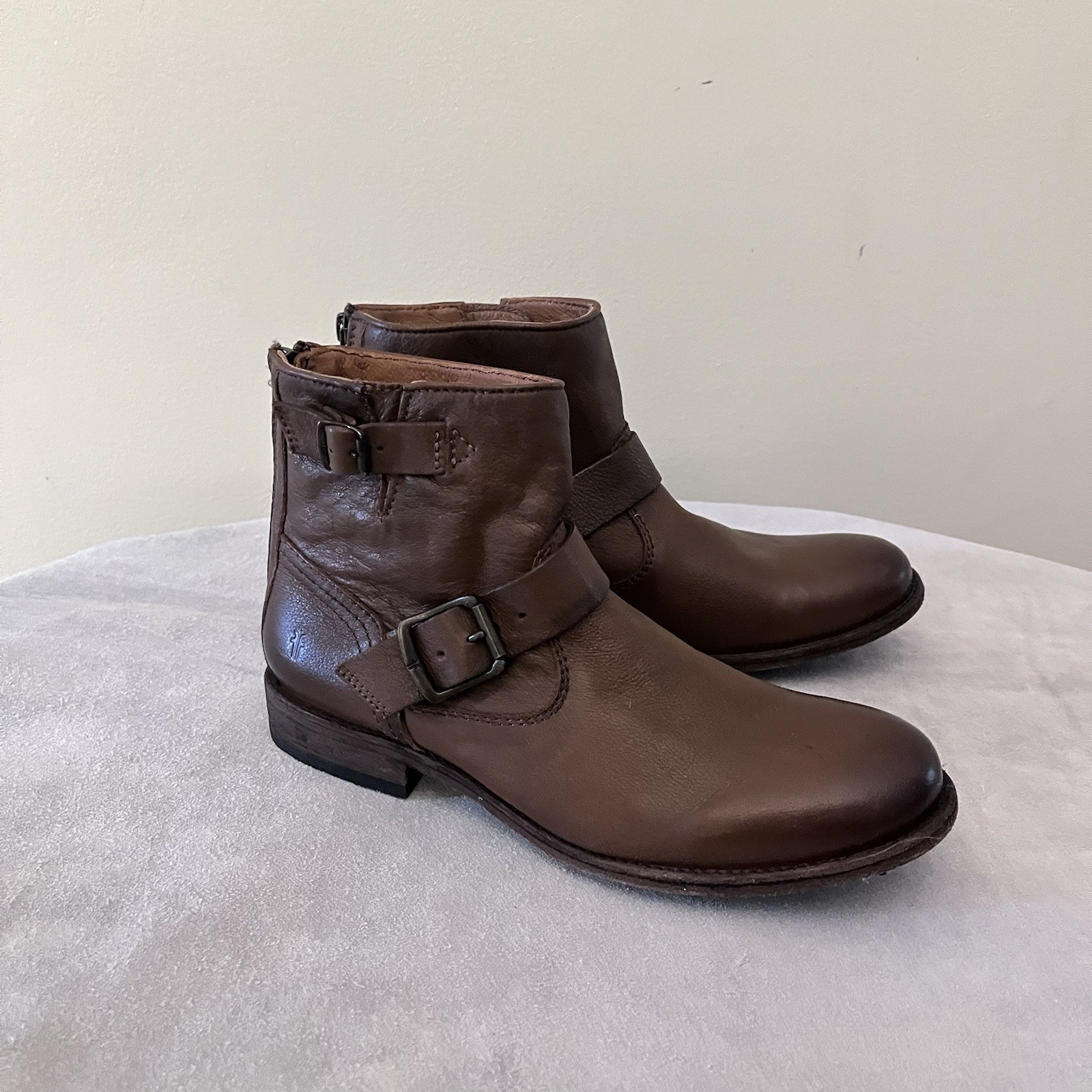 FRYE Tyler Engineer Boots Back Zip Dark Brown Leather 3472366 Size 8.5B