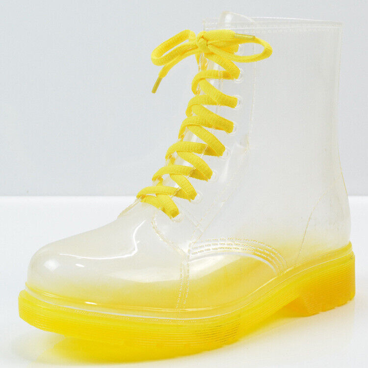Womens Crystal Clear Flat Water Spring Girls PVC Transparent Shoes Rain Boots