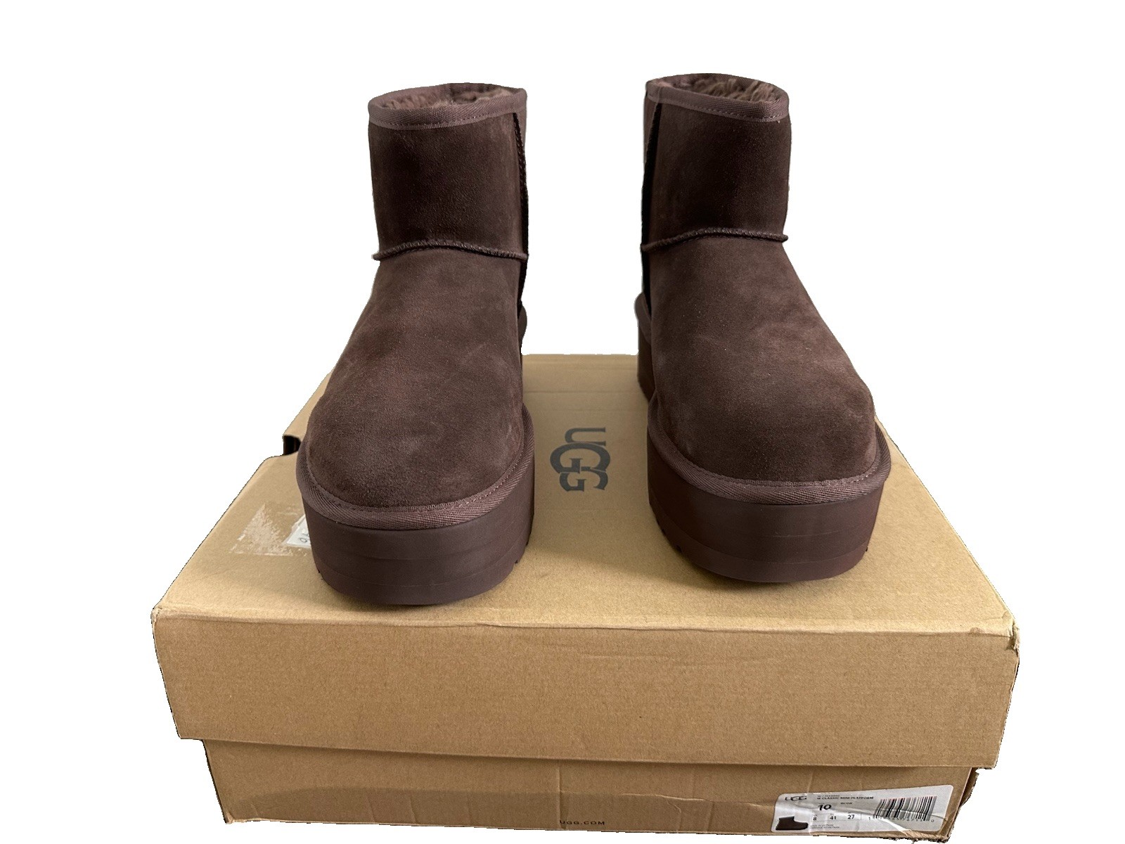 UGG Classic Ultra Mini Platform Brown Suede Pull-On Ankle Boots Logo US 10