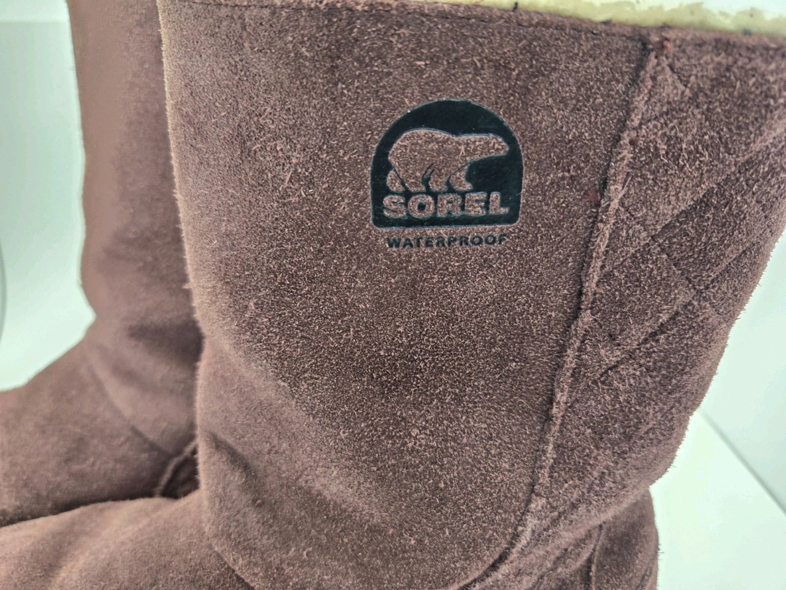 SOREL Glacy Black & Maroon Sherpa Lined Waterproof Suede Boots – W 8.5