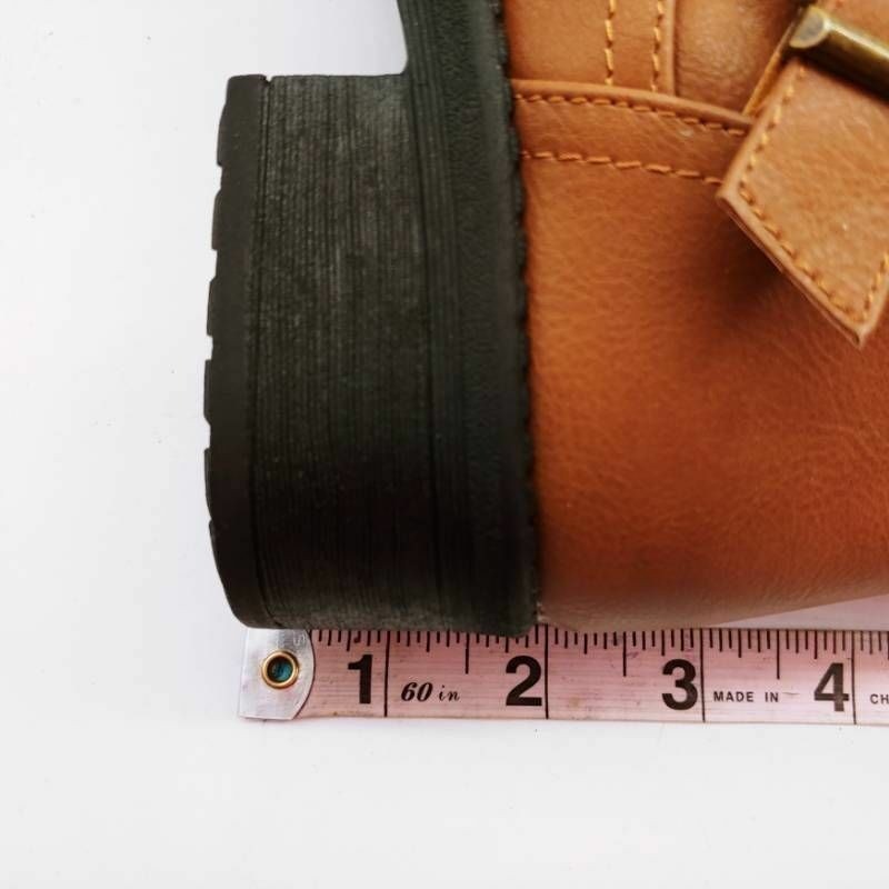REFRESH Womens Megen-03 Combat Boots Tan Studded Zip Up Almond Toe 6 New