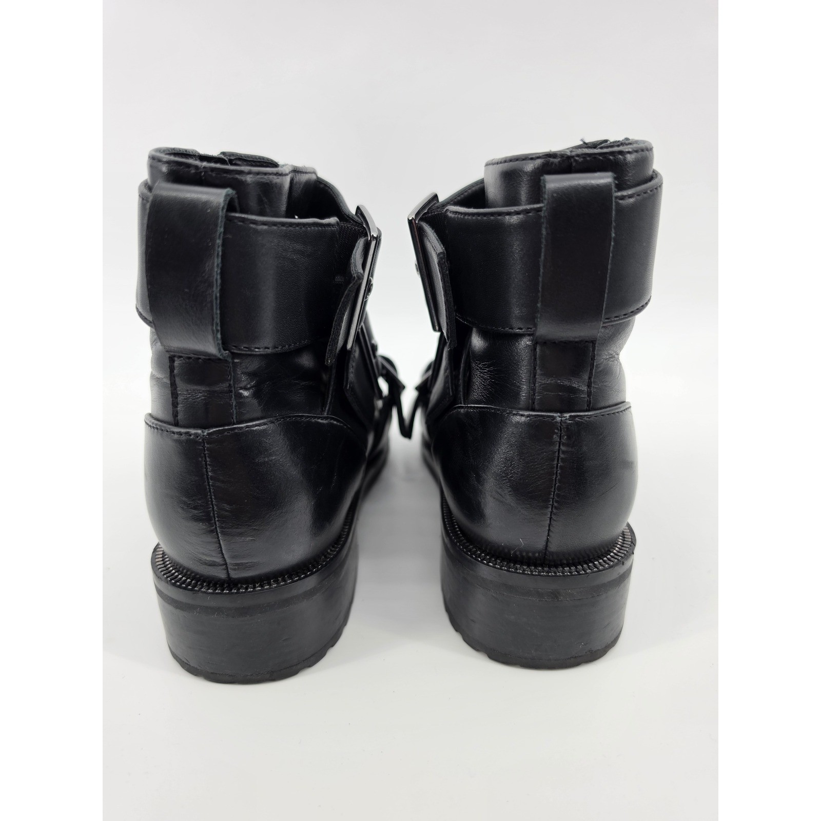 Blondo Black Leather Triple Buckle Moto Ankle Boot Womens 7.5 Waterproof