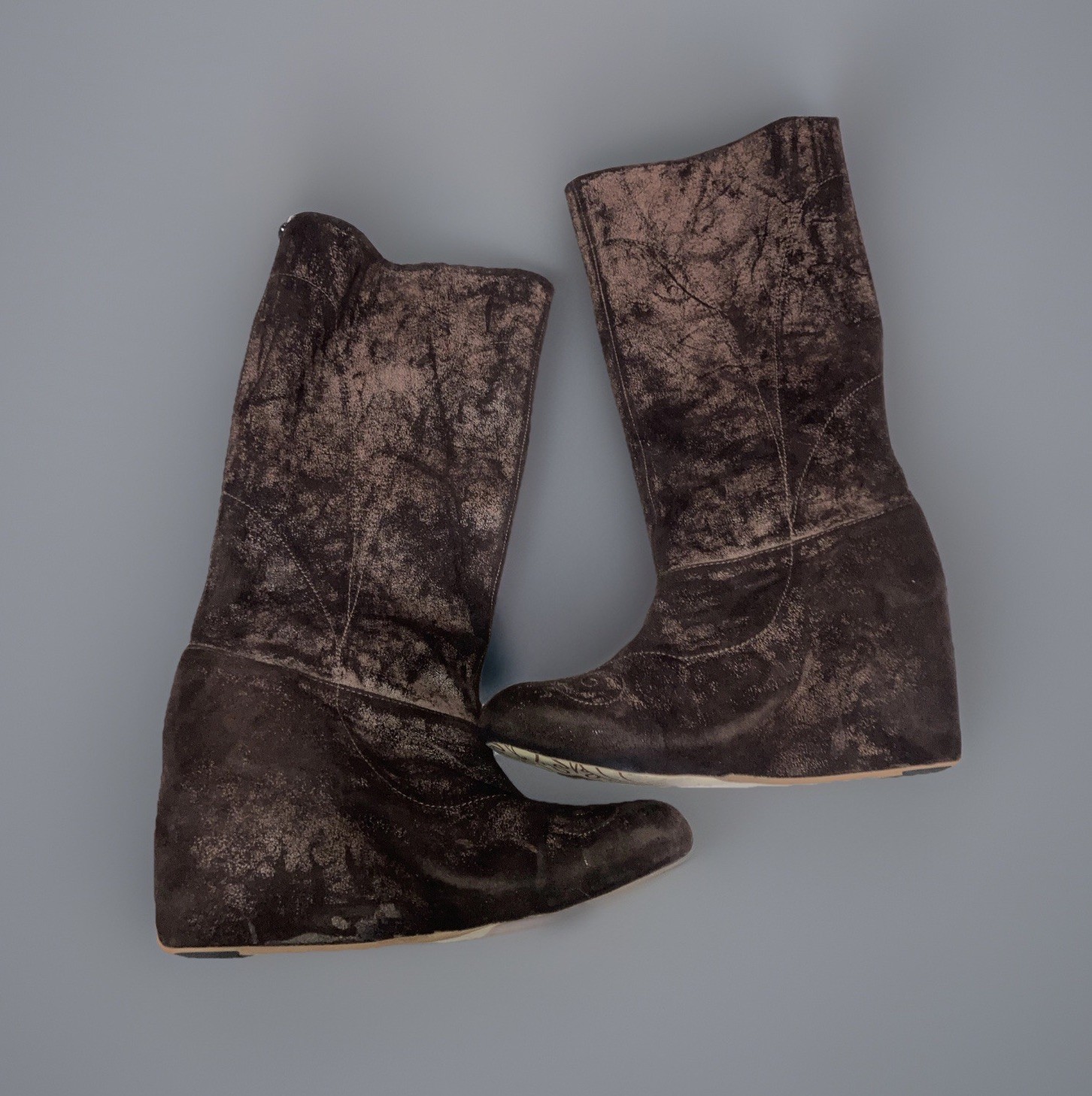 J Shoes Foxy Brown Distressed Suede Hidden Wedge Zip Up Boots Boho Grunge Sz 7.5