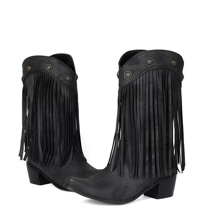 Retro Women’s Tassels Faux Leather Mid Calf Boots Casual Western Formal Shoes SZ