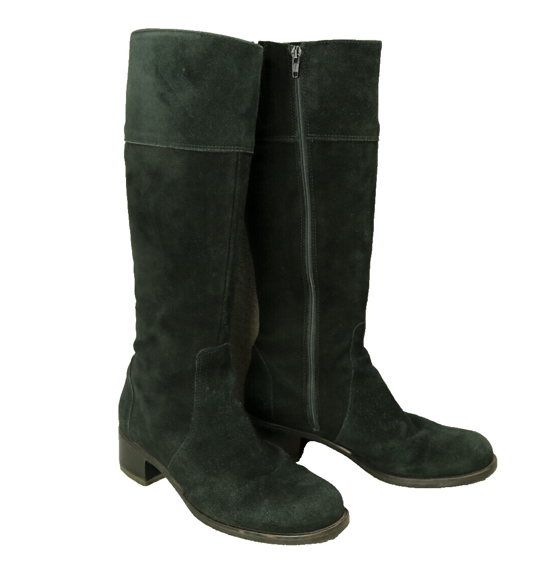 La Canadienne Suede Classic Riding Boot Knee High 1.9″ Heel Side Zip Black 8.5