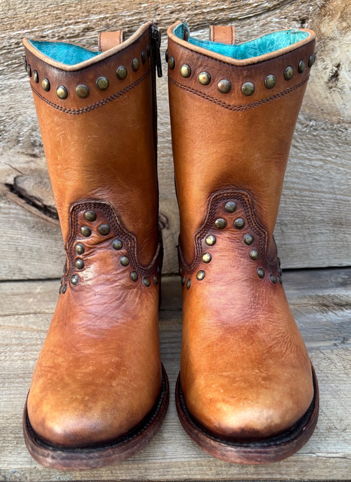 CORRAL (9-M) Honey Leather Studded Ankle Boots Short Tan Cowboy Western Zipper