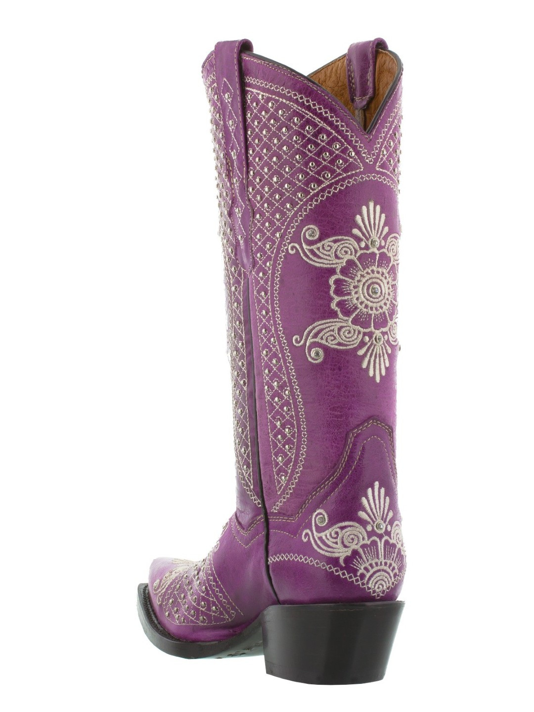 Womens Cowboy Boots Purple Leather Studs Wedding Ranch Wear Snip Toe Size 5-6.5