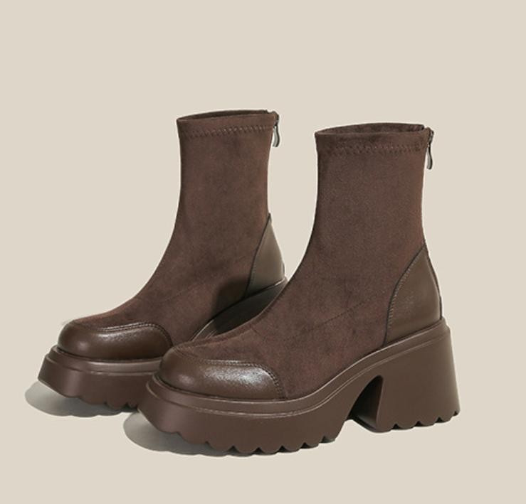 Women’s Faux Suede Block Heels Back Zip Ankle Boots Dress Casual Outdoor Shoes