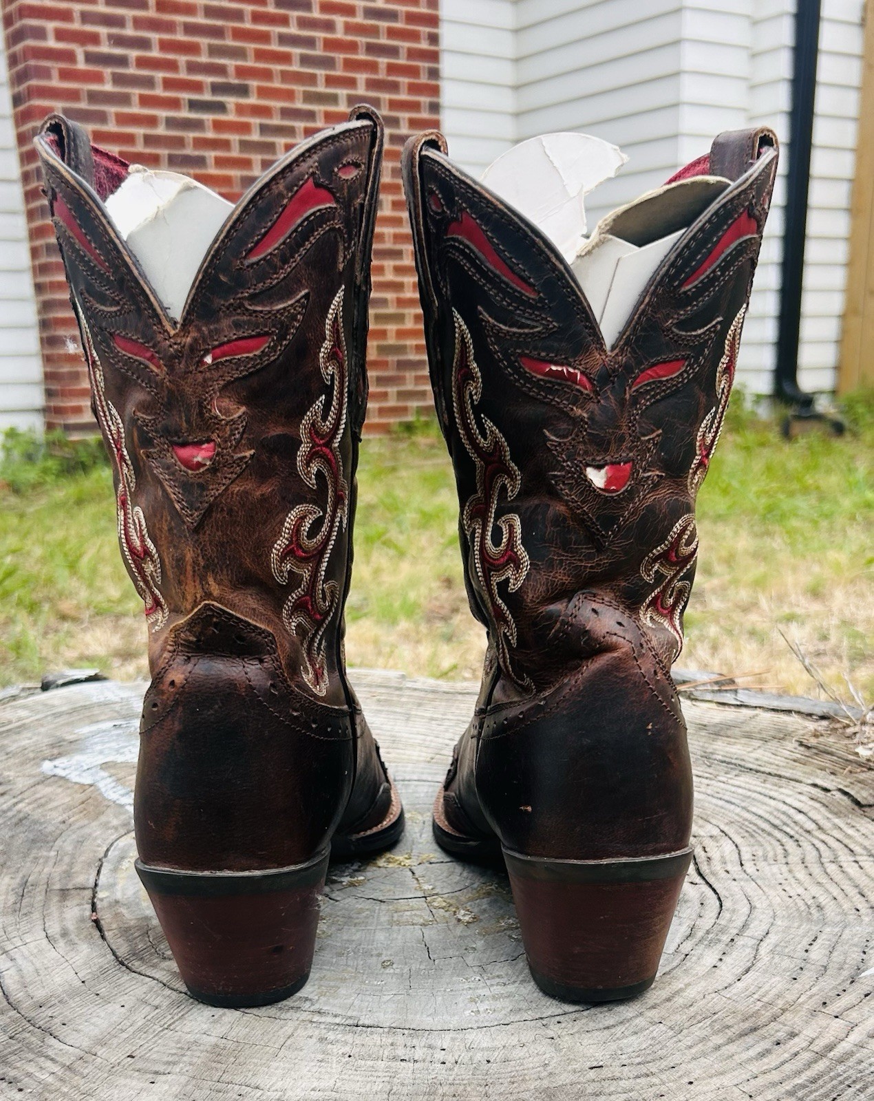 Women’s Leather Boots size 8 B Filigree Fire Toe Inlay all Leather