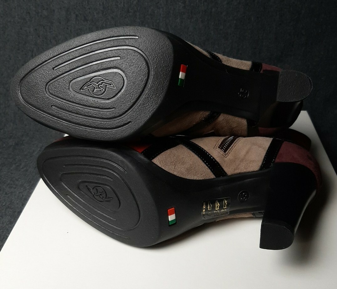 Women’s Suede Leather Ankle Boots Multicolor Colorblock Heel Italy Size US 5 NEW