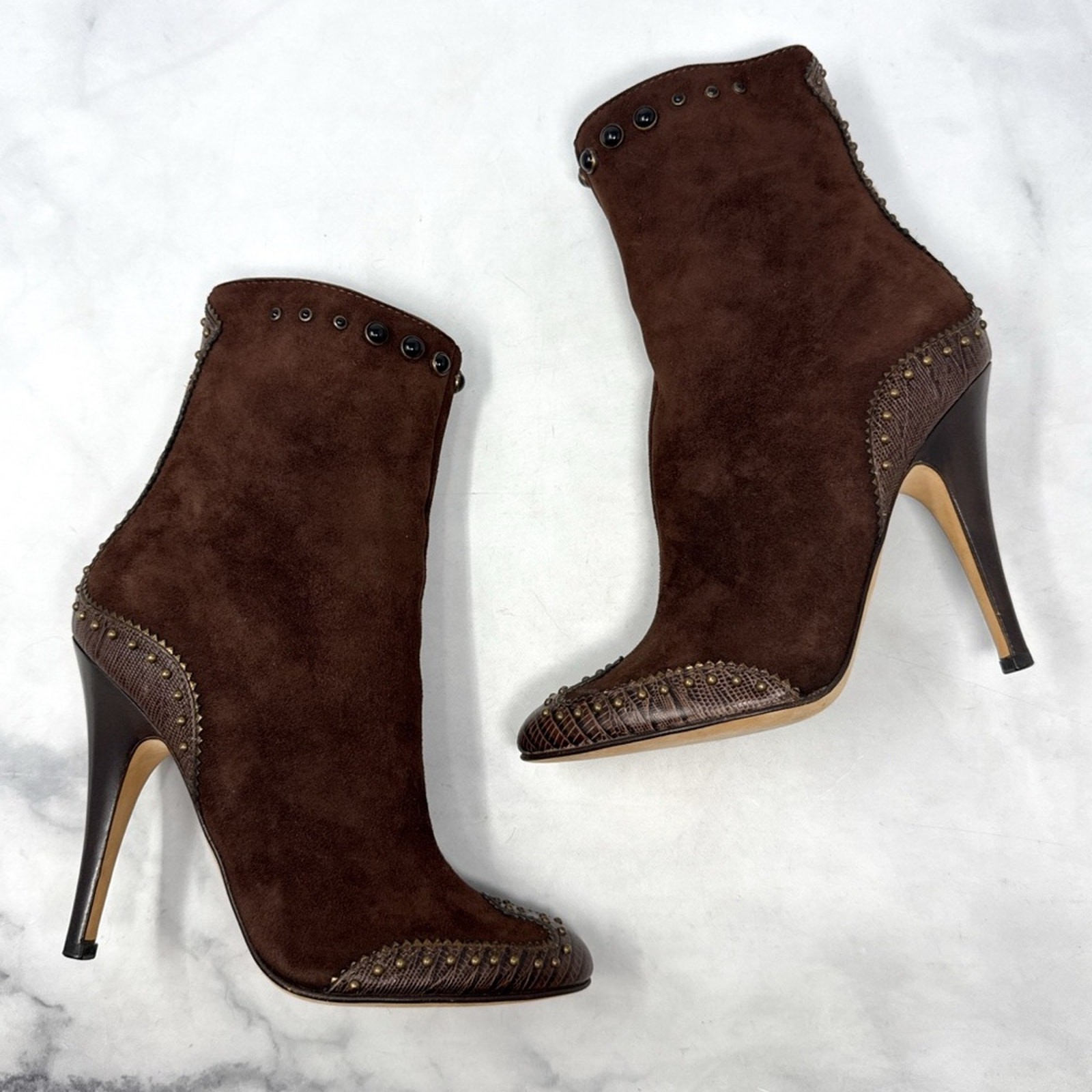NEW Giuseppe Zanotti Vicini Vintage Y2K Suede Western Studded Heeled Ankle Boots