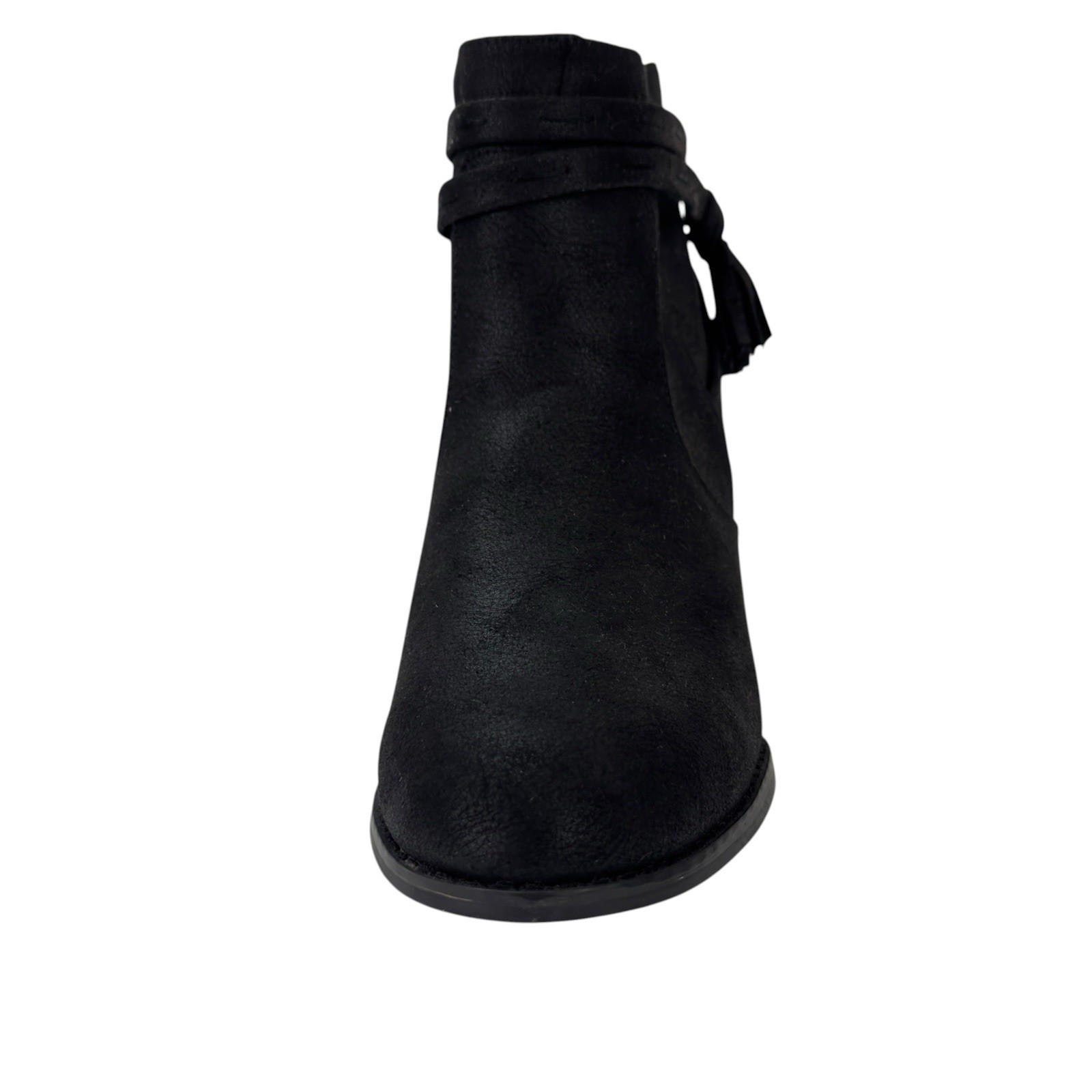 Sugar Holiday Wedge Zip Ankle Boot Tassel Fringed Black Faux Suede Womens 8.5 M
