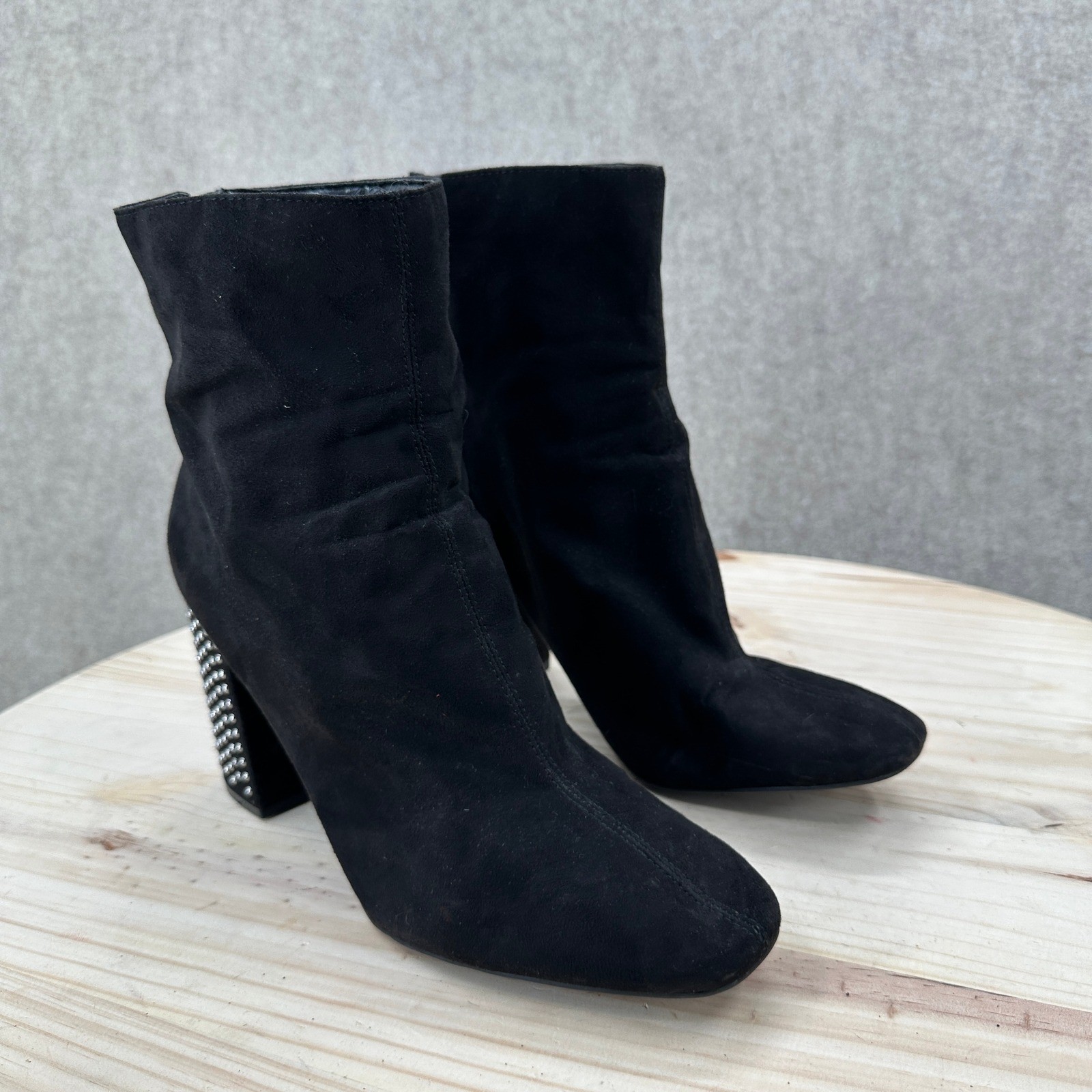 Jessica Simpson Black Bling Studded Block Heel Ankle Boots 9.5 Zip Booties