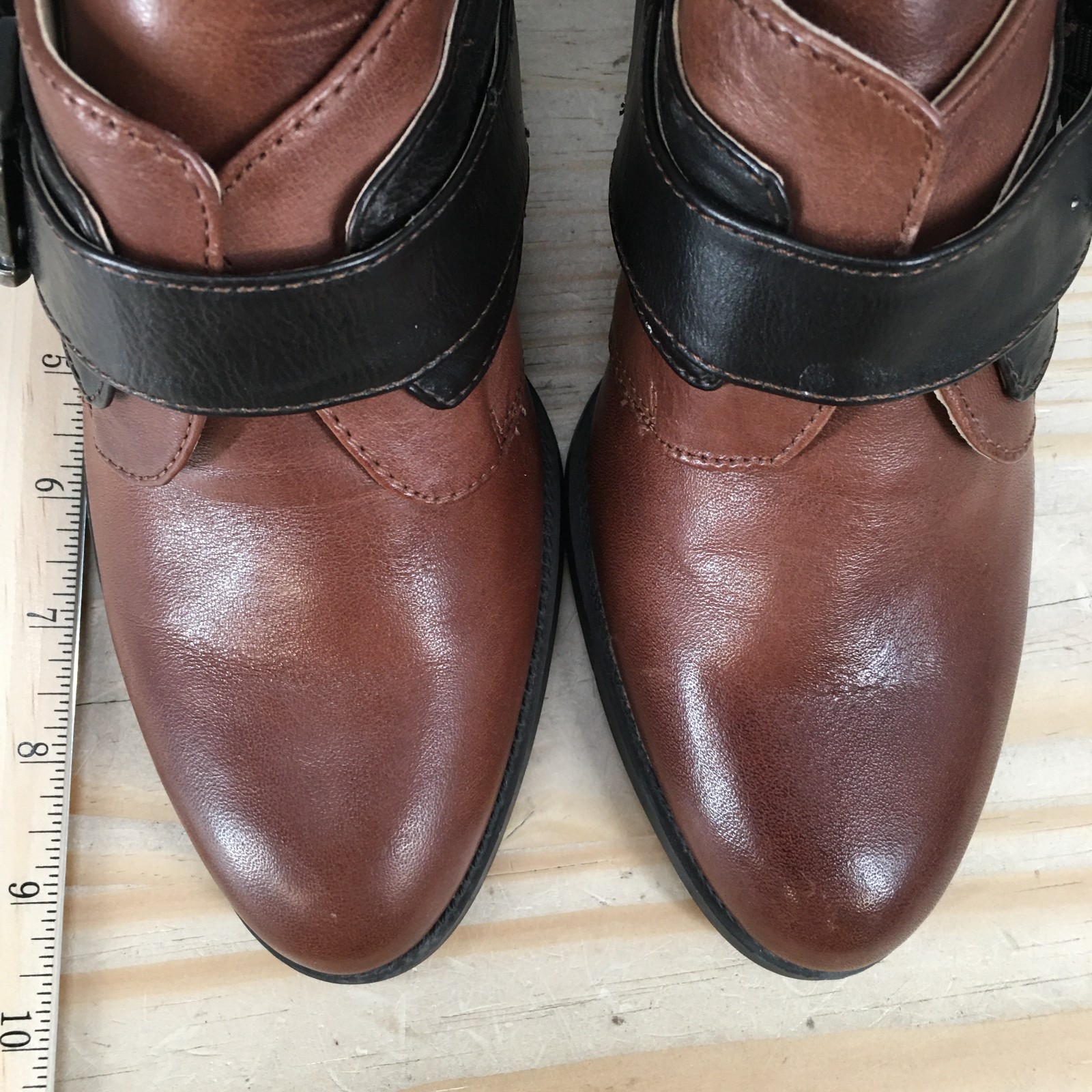 Liz Claiborne Boots Womens 9 M Bootie Cone Heels Casual Ankle Top Leather Brown