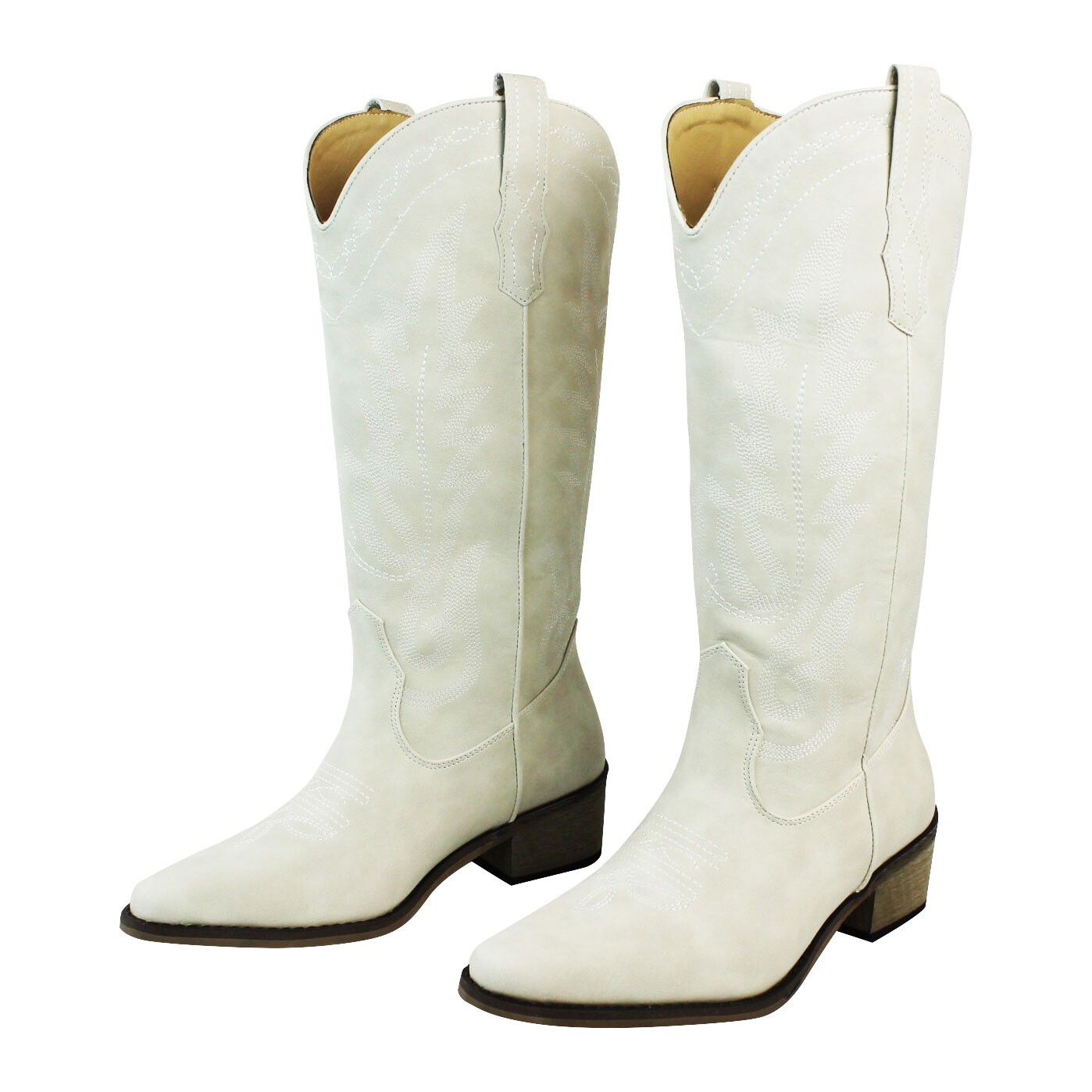 White Womens Western Cowboy Boots Snip Toe Leather Knee High Cowgirl AZARWOMAN