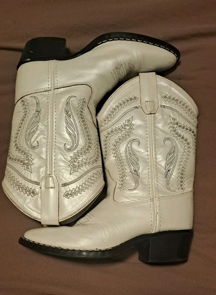 Old West Boots Leather Upper Western Ivory Kids Size 8160 015