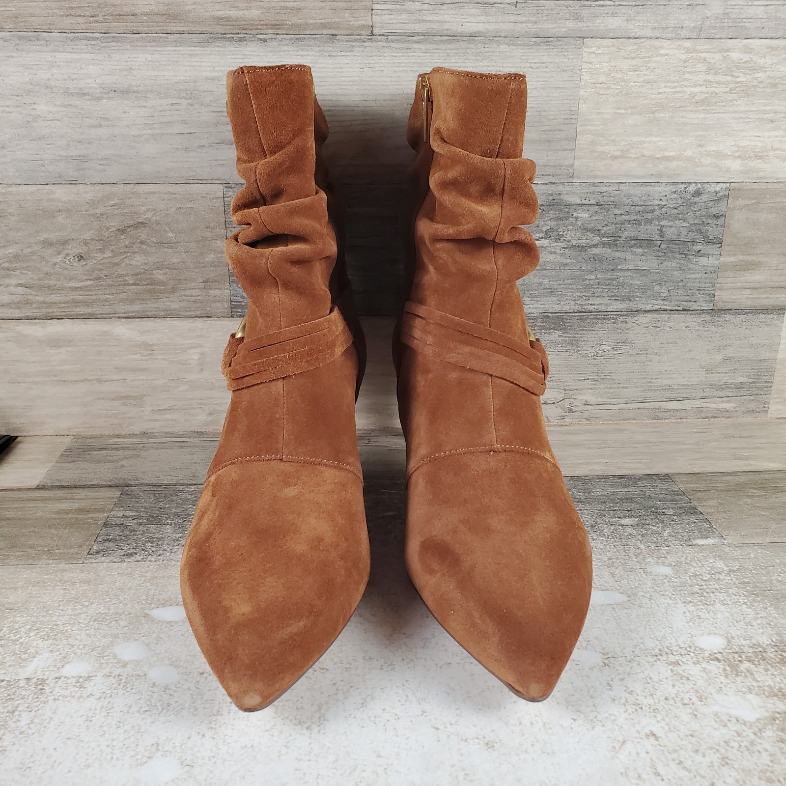 Vince Camuto Kirpa Womens Ankle Boots Sz 10 M Burnt Sugar Side Zip Pointed Toe