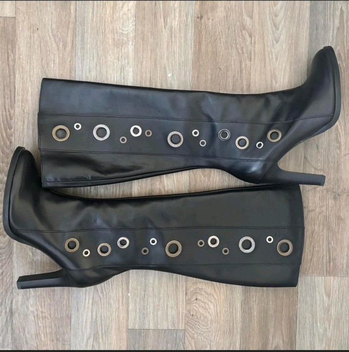 Peter Kaiser Punk Grunge German Heel Grommet Boots 6 7 8 Black Leather