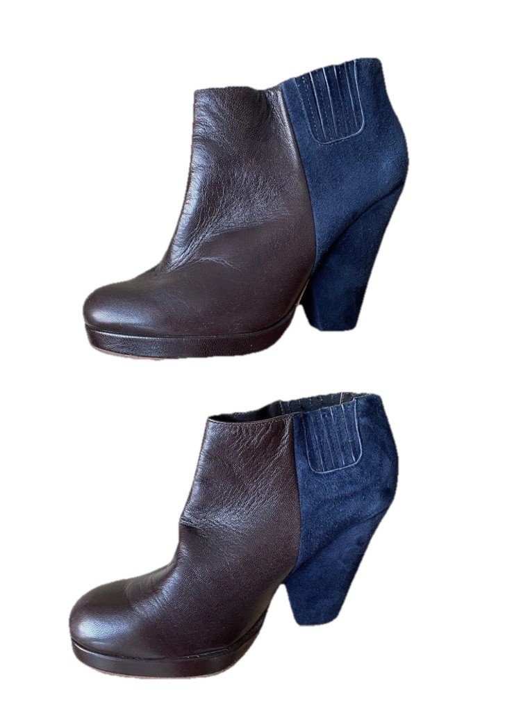 RACHEL COMEY Brown Leather Blue Suede Colorblock Platform Boots Booties 7.5