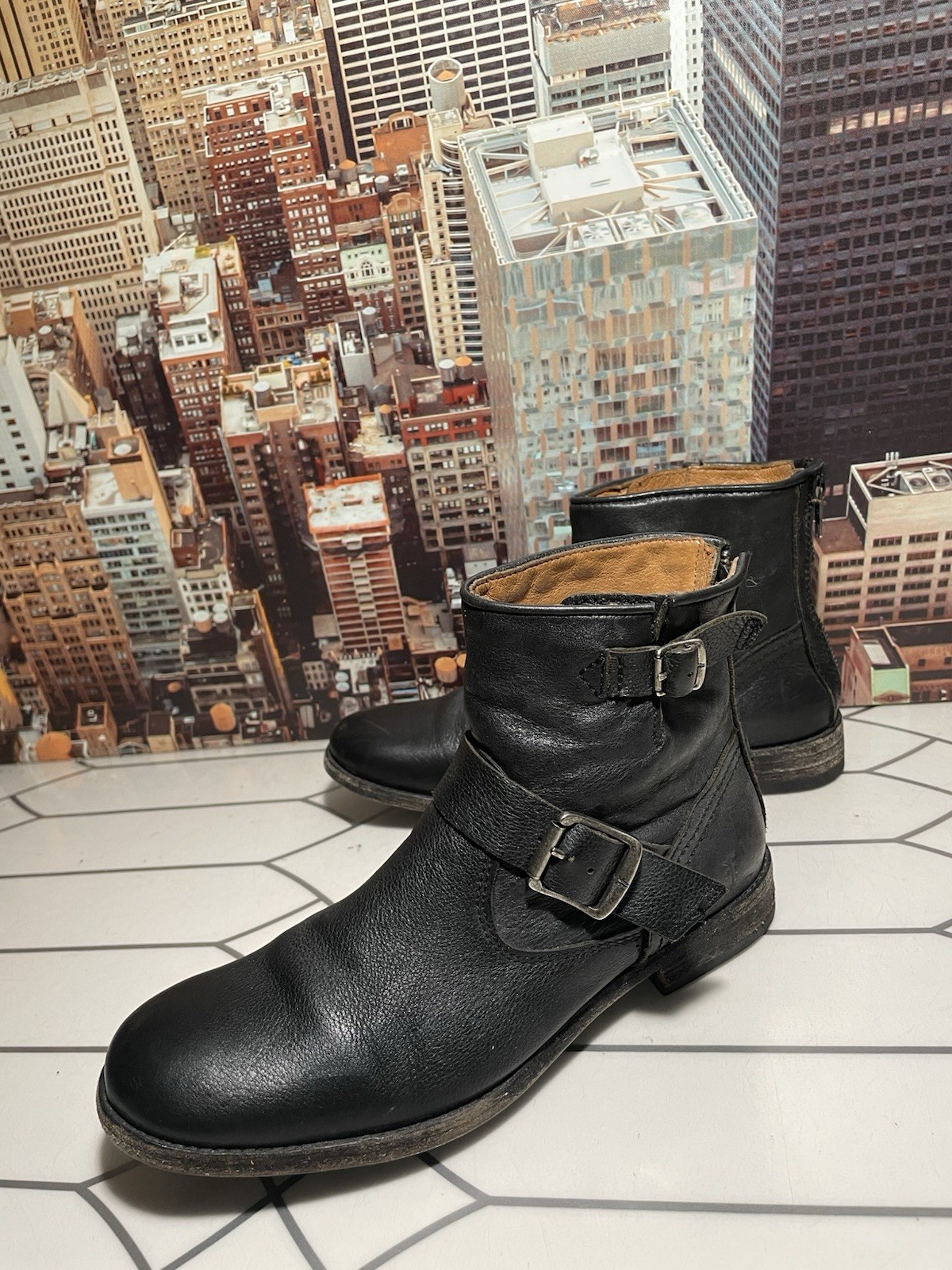 FRYE Booties Sz 8.5 B Tyler Engineer Boots Black Moto Punk Grunge Steampunk