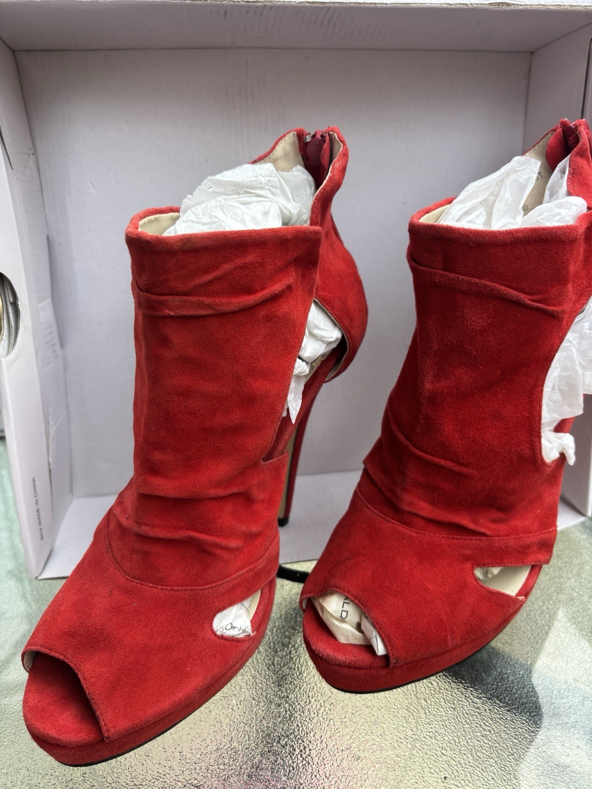 Chinese Laundry R-Culprit Red Leather Open Toe Bootie Zip 10 M 1380