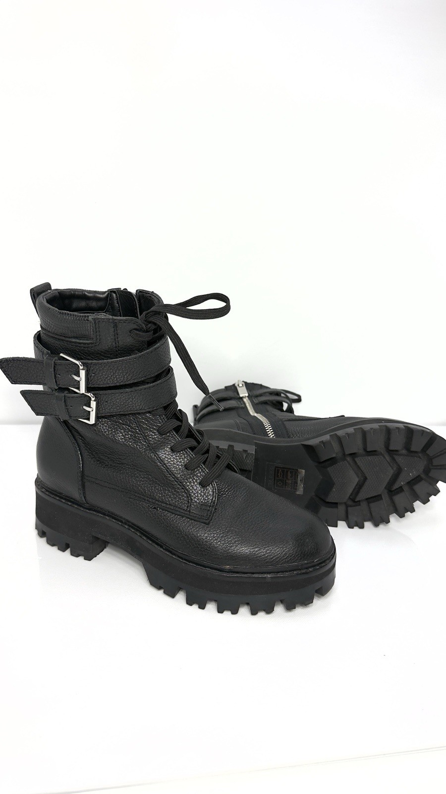 Dolce Vita Paline Boots LaceUp Combat Moto Clear Lottie Black Leather Lug Sole 6