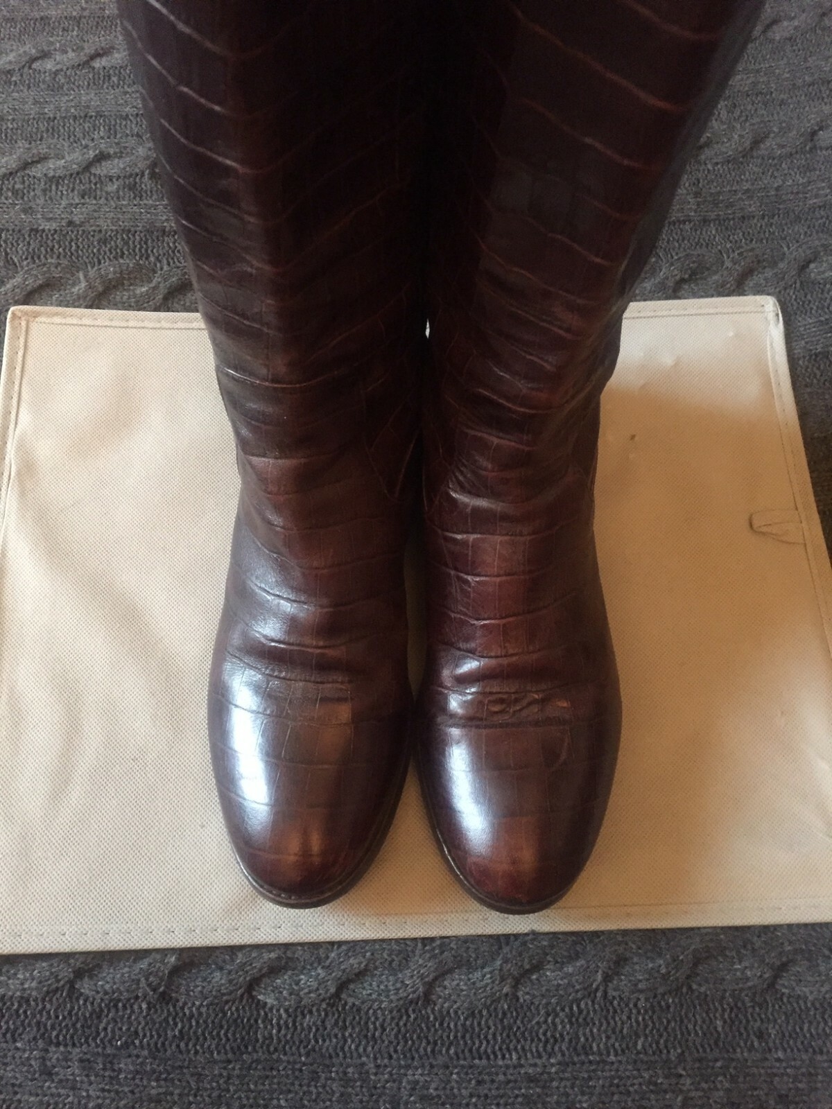 HOBBS LUXURY LEATHER BOOTS PATENT BROWN PRINT CROCO ZIP GENUINE 38 EU 6 UK 9 US