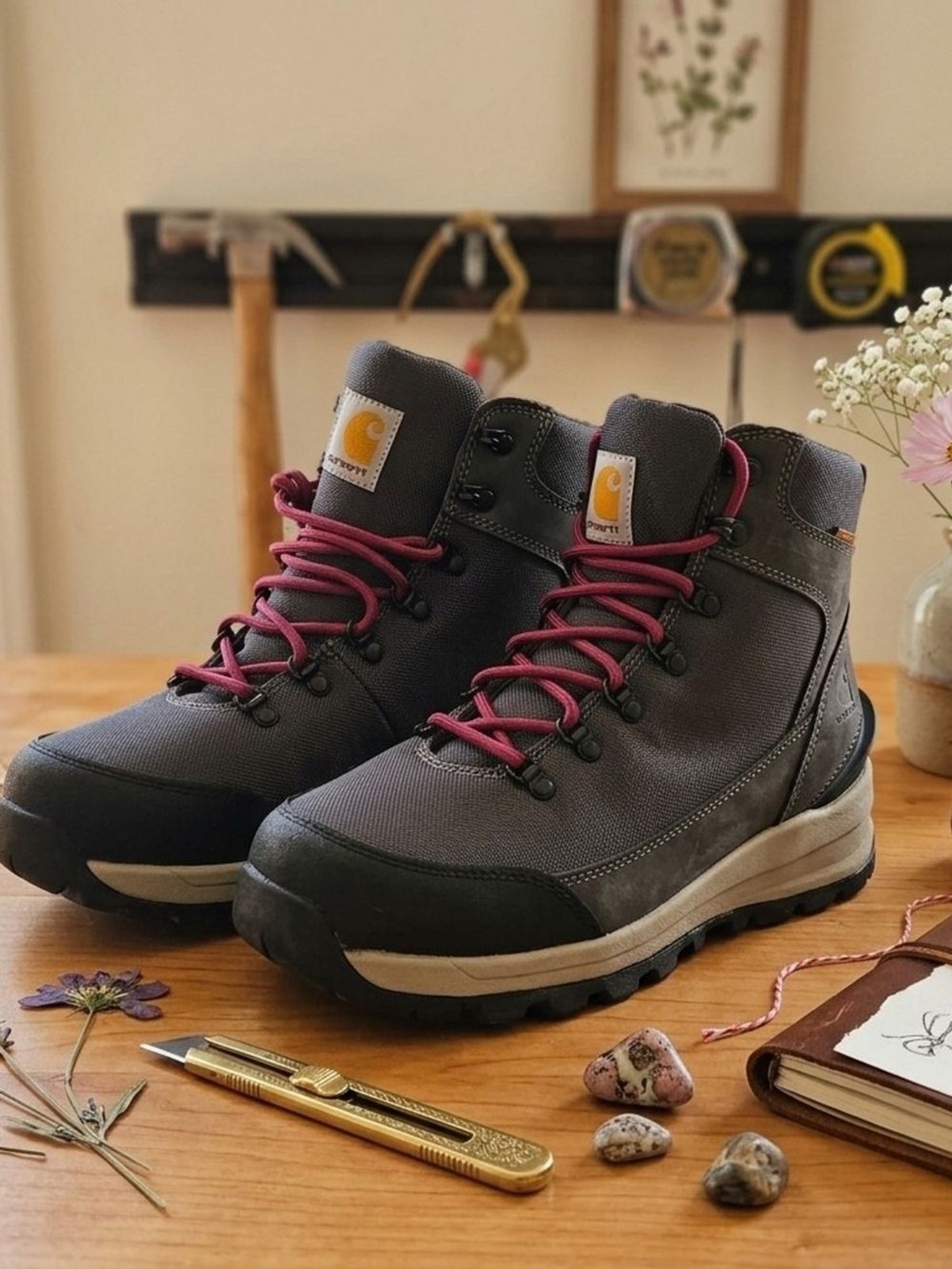 Carhartt Women’s 6″ Waterproof Soft Toe Work Boots Grey Pink Size 10 M