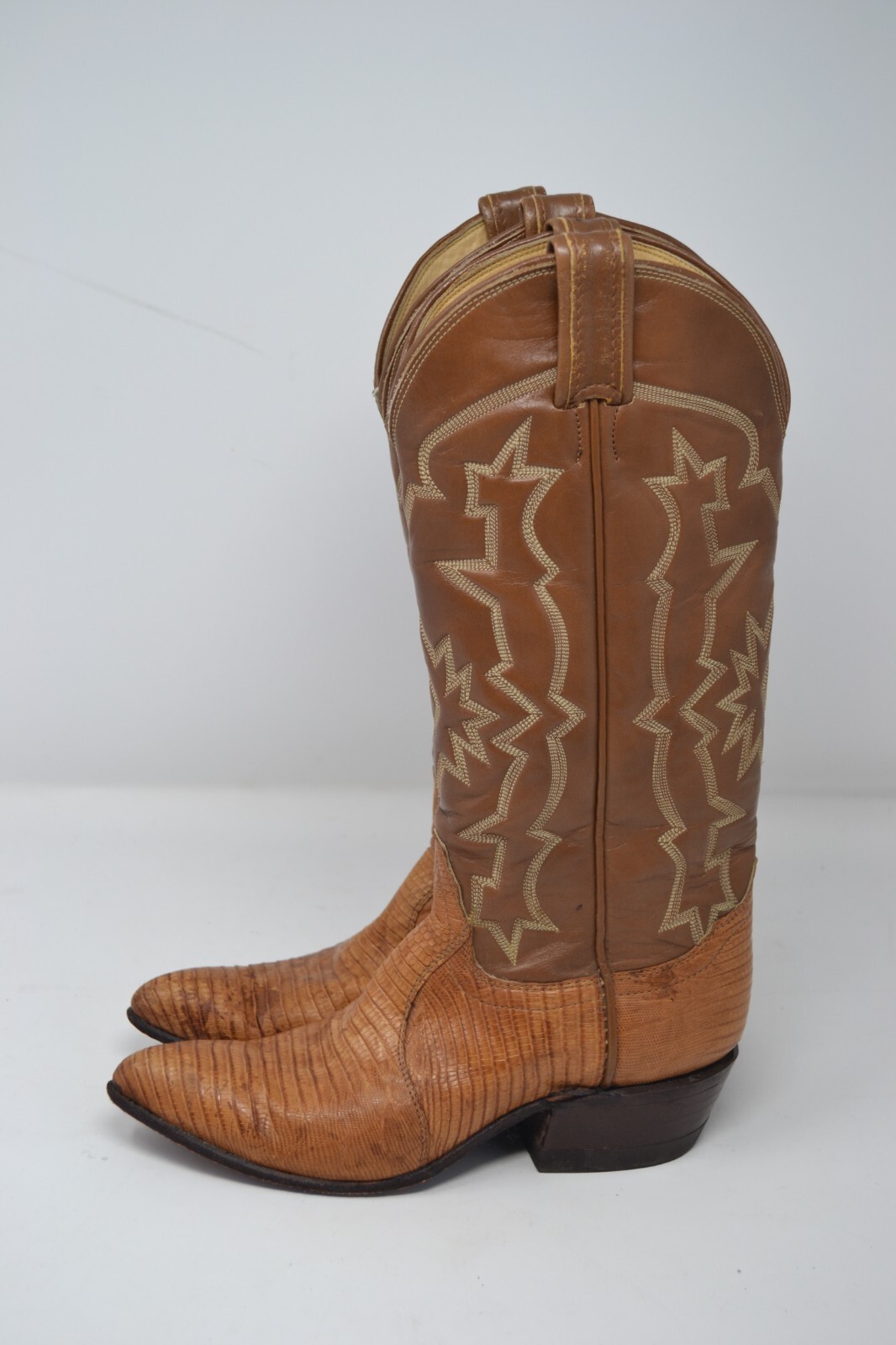 VINTAGE Tony Lama Black Label Lizard Brown Leather Cowboy Boots 3.5A Women