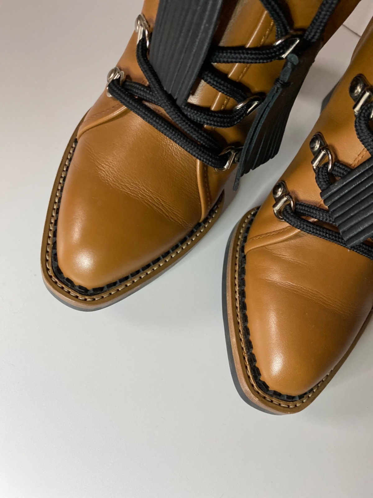 Tods Lace Up Tasseled Leather Ankle Boots Womens EU 36.5 US 6.5 Brown Camel