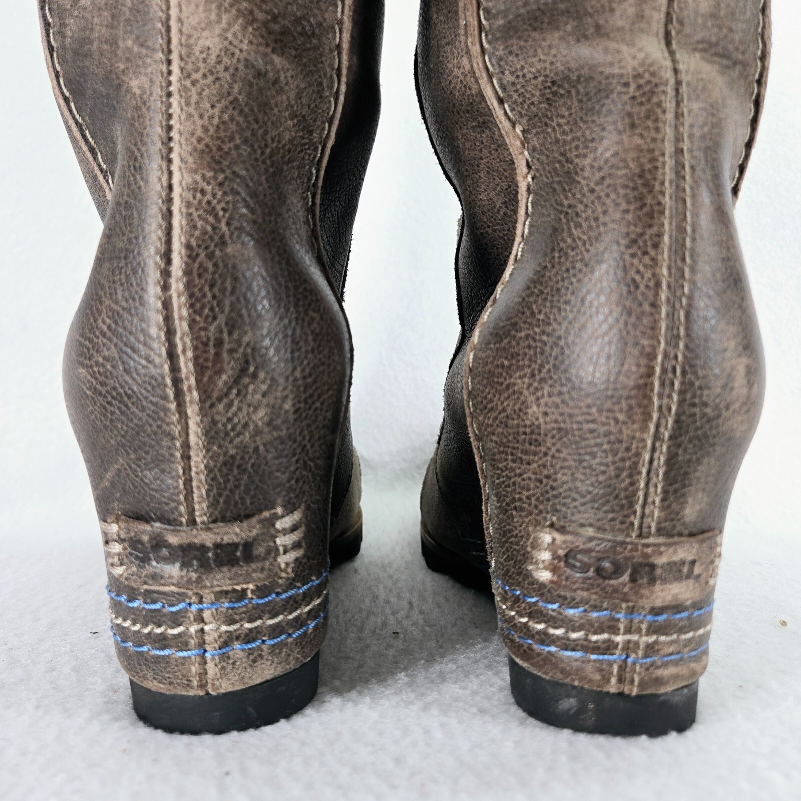 Sorel Boots Womens 9.5 Brown Gray Cate The Great Leather Hidden Wedge Waterproof