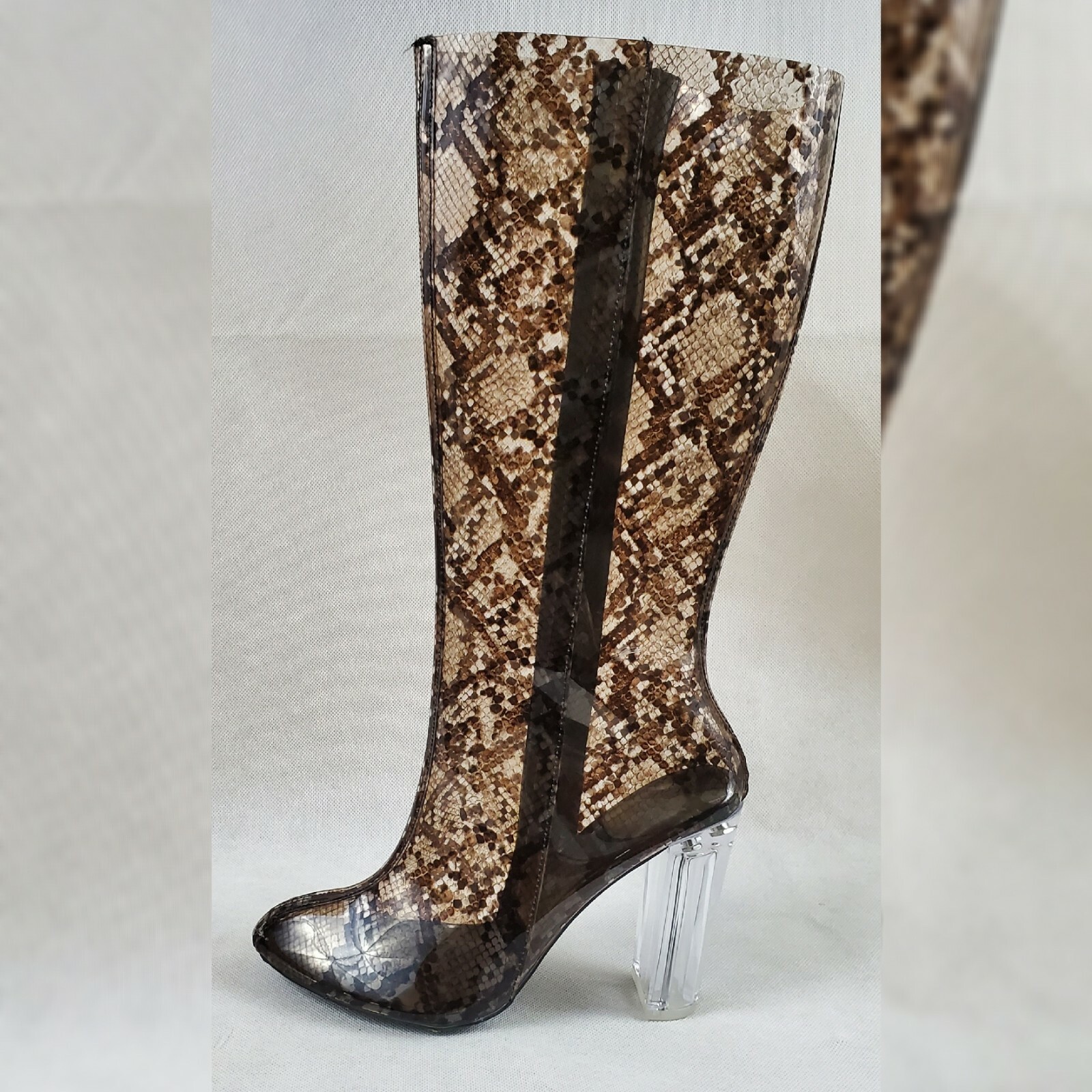 WILD DIVA FASHION BOOTS CLEAR WOMEN’S BROWN GEOMETRIC SIZE 5.5