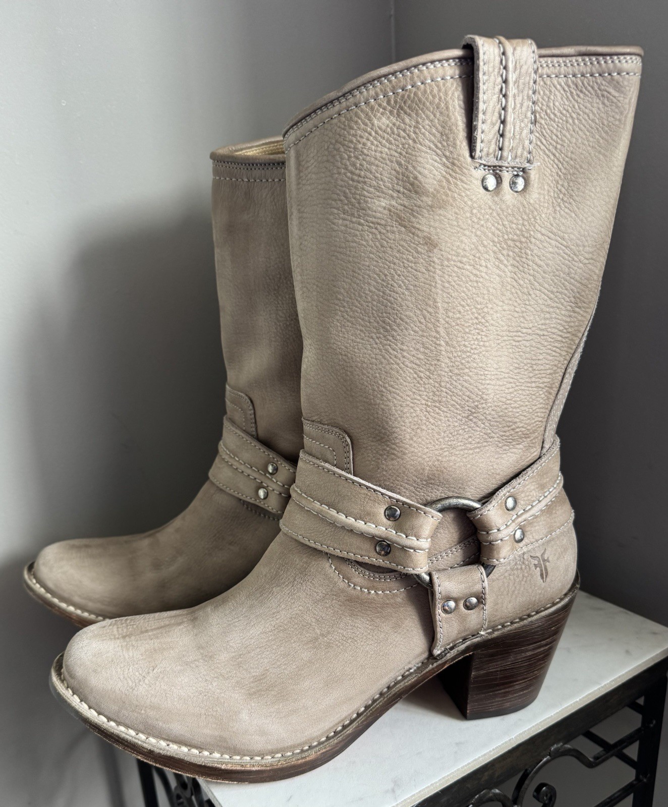 Frye Carmen Harness Short Leather Boots 77376 Womens SAND Biker MOTO 11B 🔥🔥