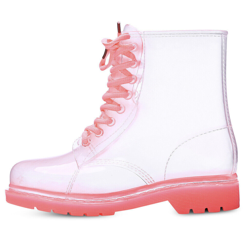 Womens Crystal Clear Flat Water Spring Girls PVC Transparent Shoes Rain Boots