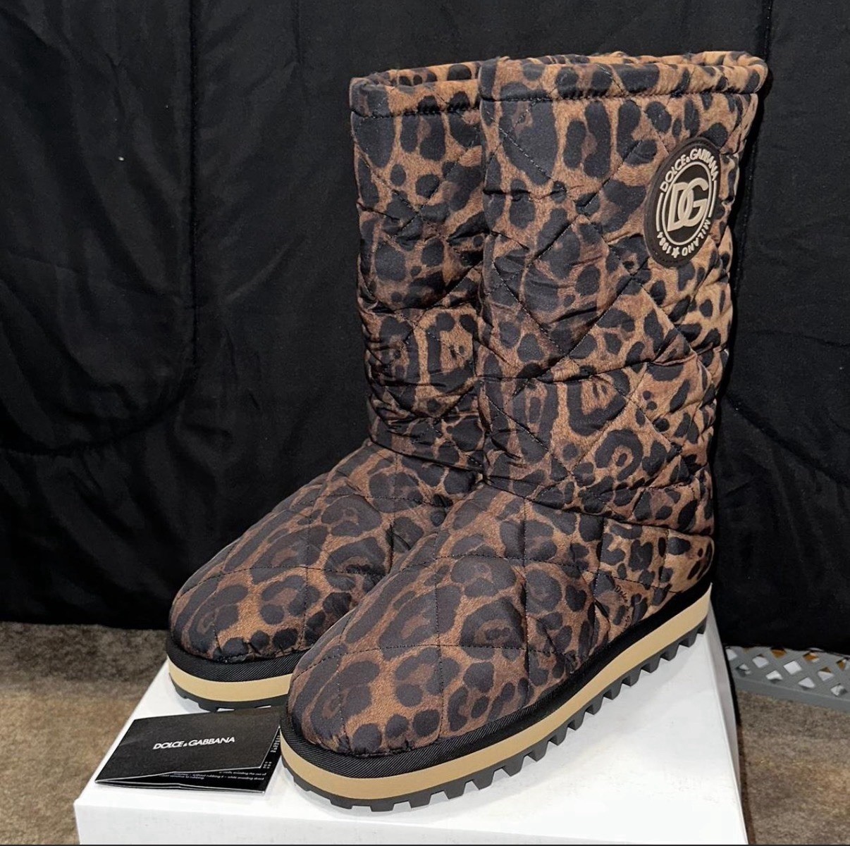 Dolce & Gabbana Women’s Leopard-Print Nylon City Snow Boots Pull On EU 41