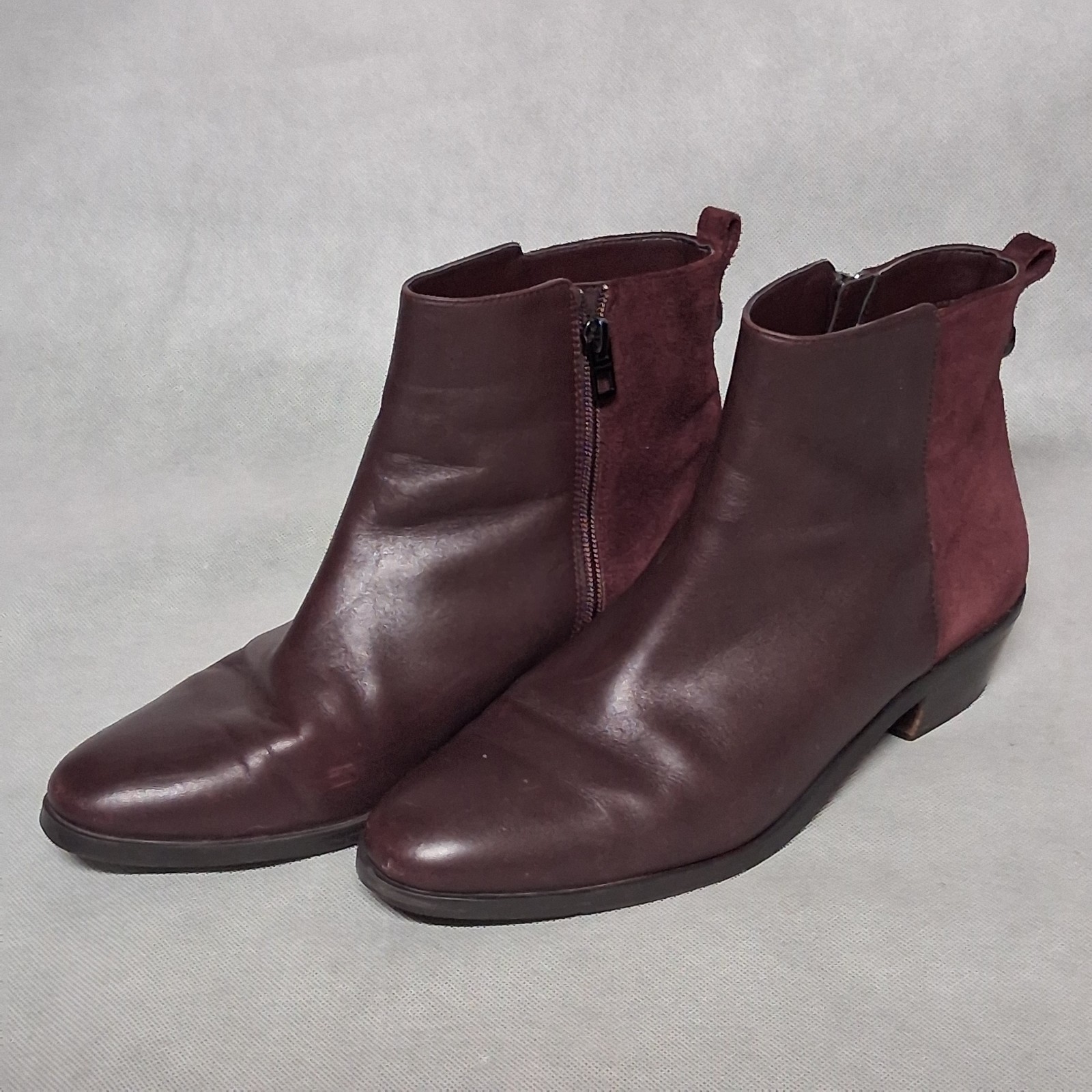 COACH Carmen Ankle Boots Women’s 9.5 M Brown Leather Burgundy Suede Block Heel