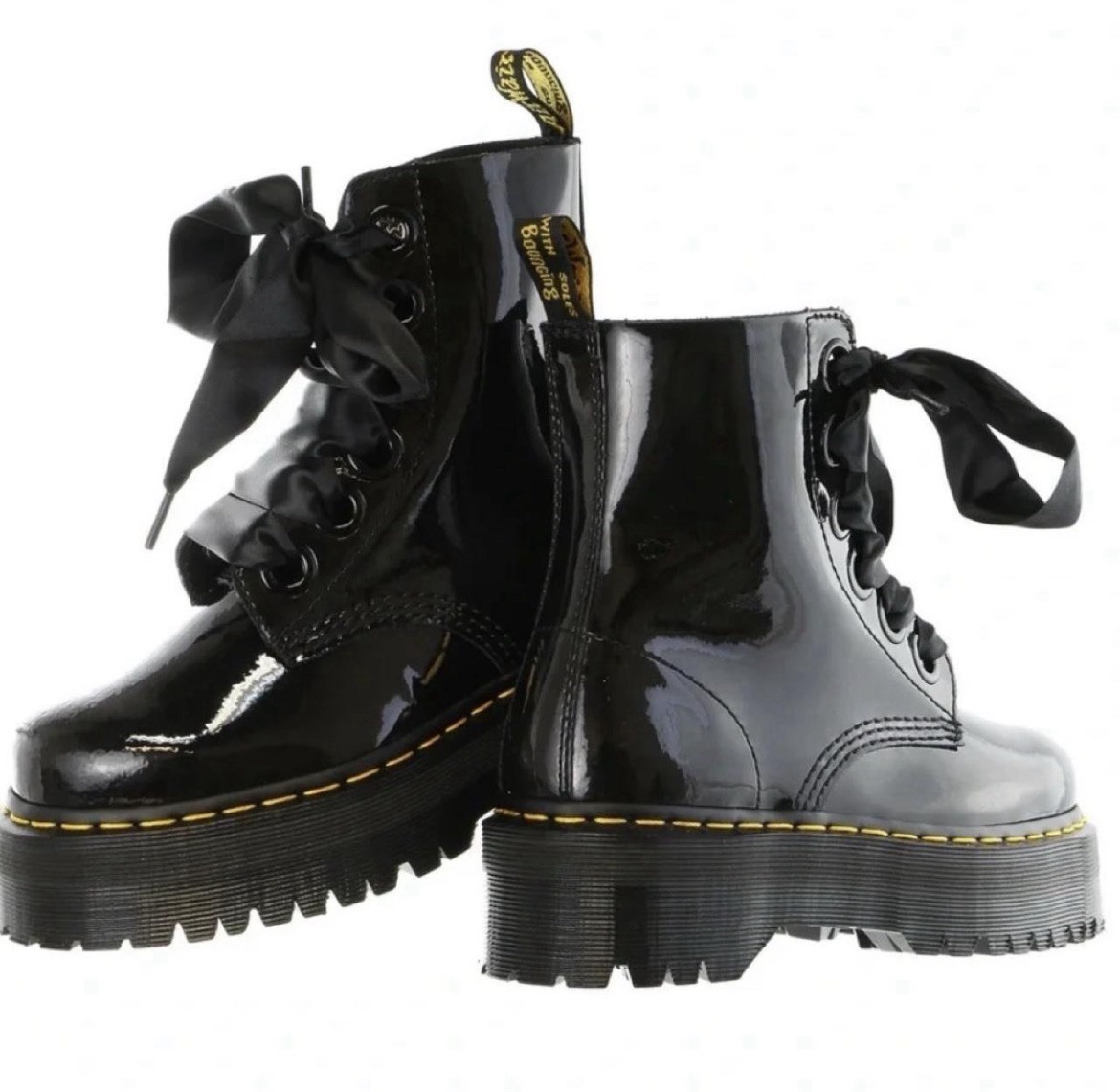 Dr. Martens Molly Lolita Patent Leather Platform Boots 6Eye Wide Satin Laces HTF