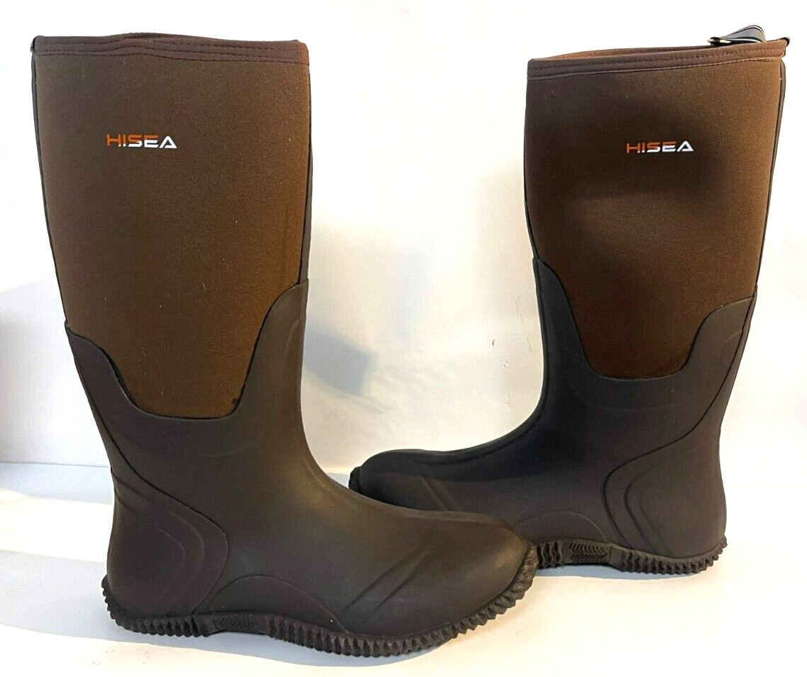 Hisea Brown and Black AquaX Men’s Rain Boots, Outdoor Casual Boots (US Size 11)