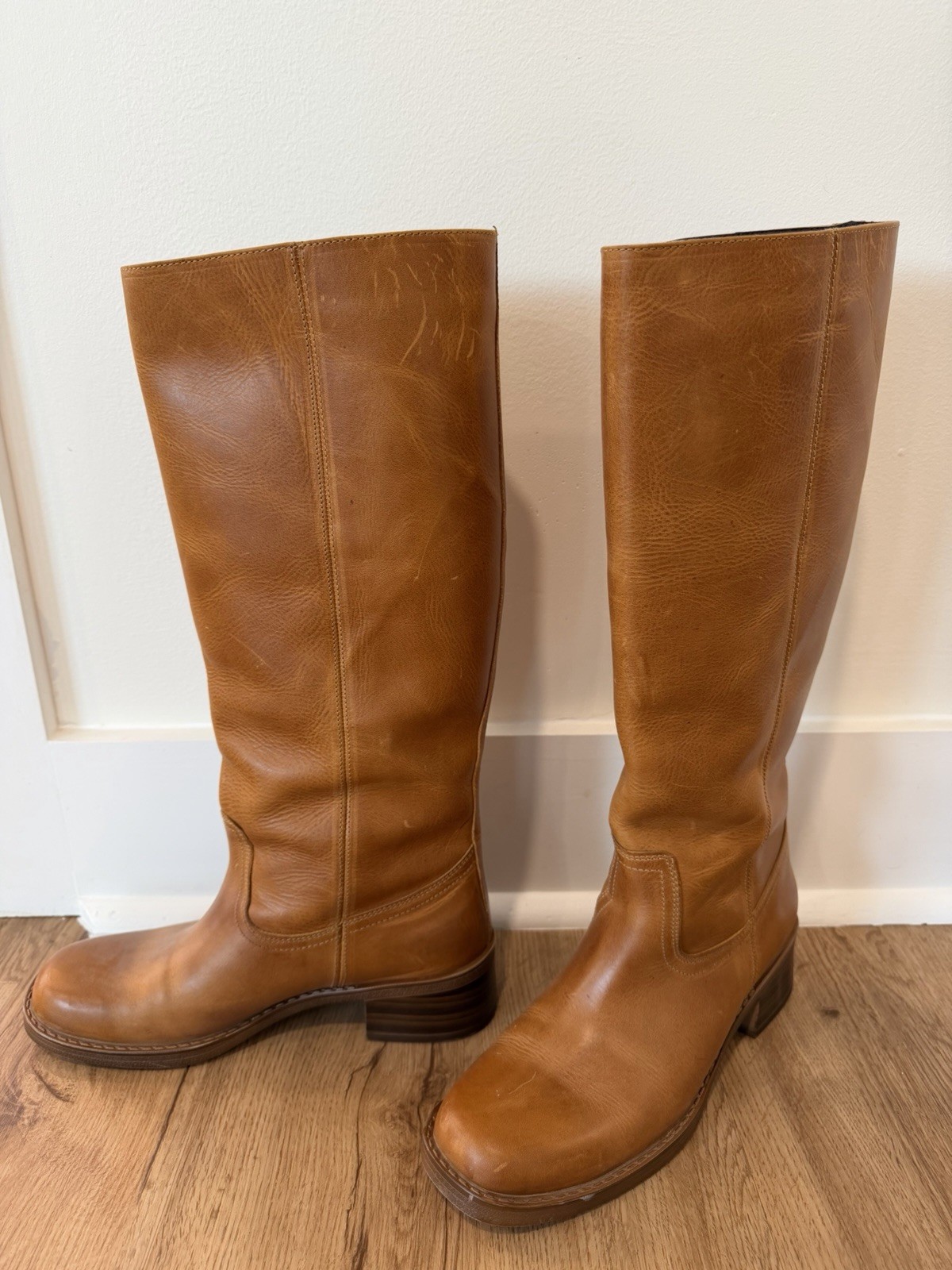Steve Madden Riggs Banana Leather Knee High Square Toe Riding Boots