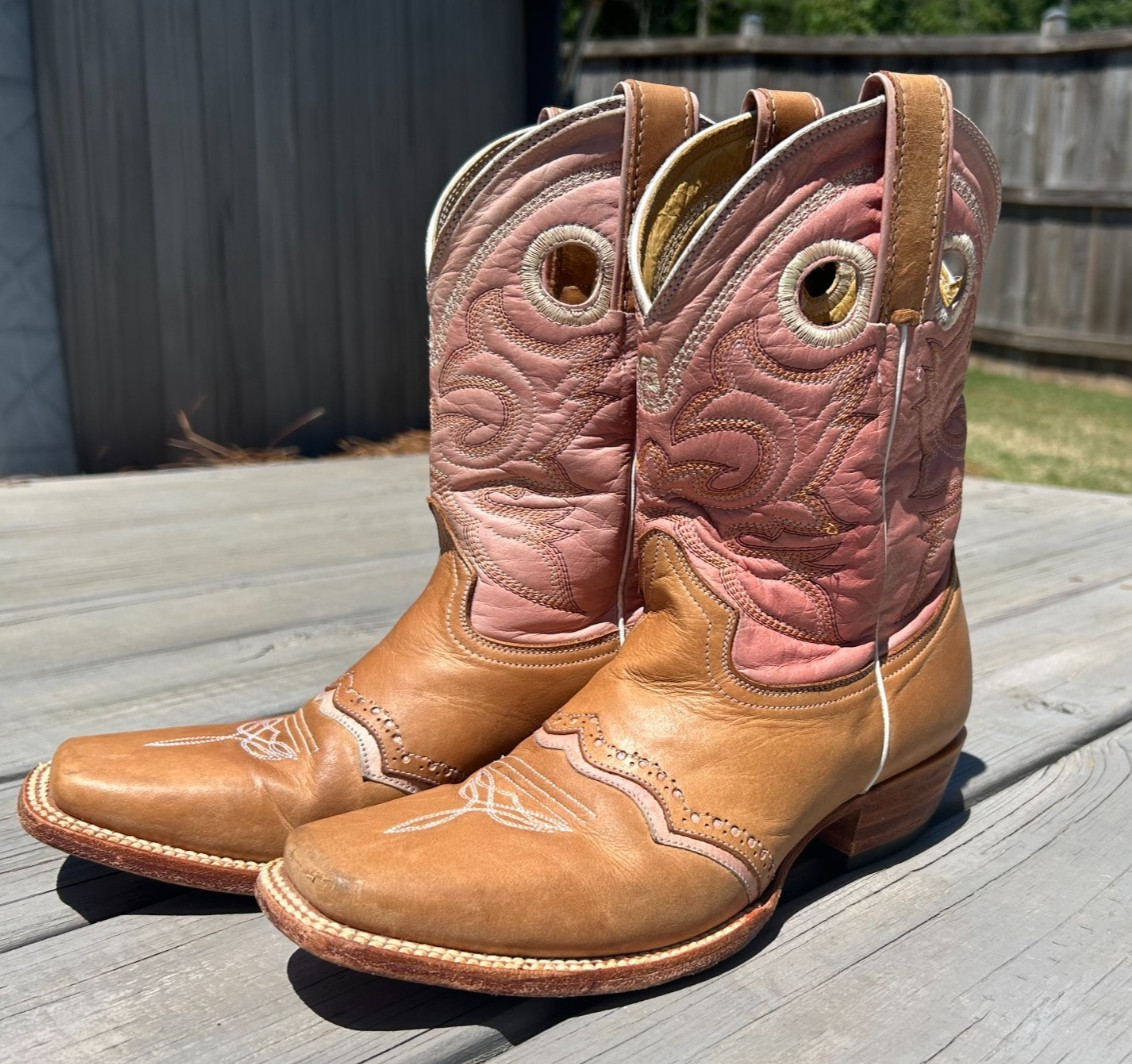 Women’s~Pink/Brown Leather~ 10” Cowgirl Boots~Stephy by Lamas~US 8½