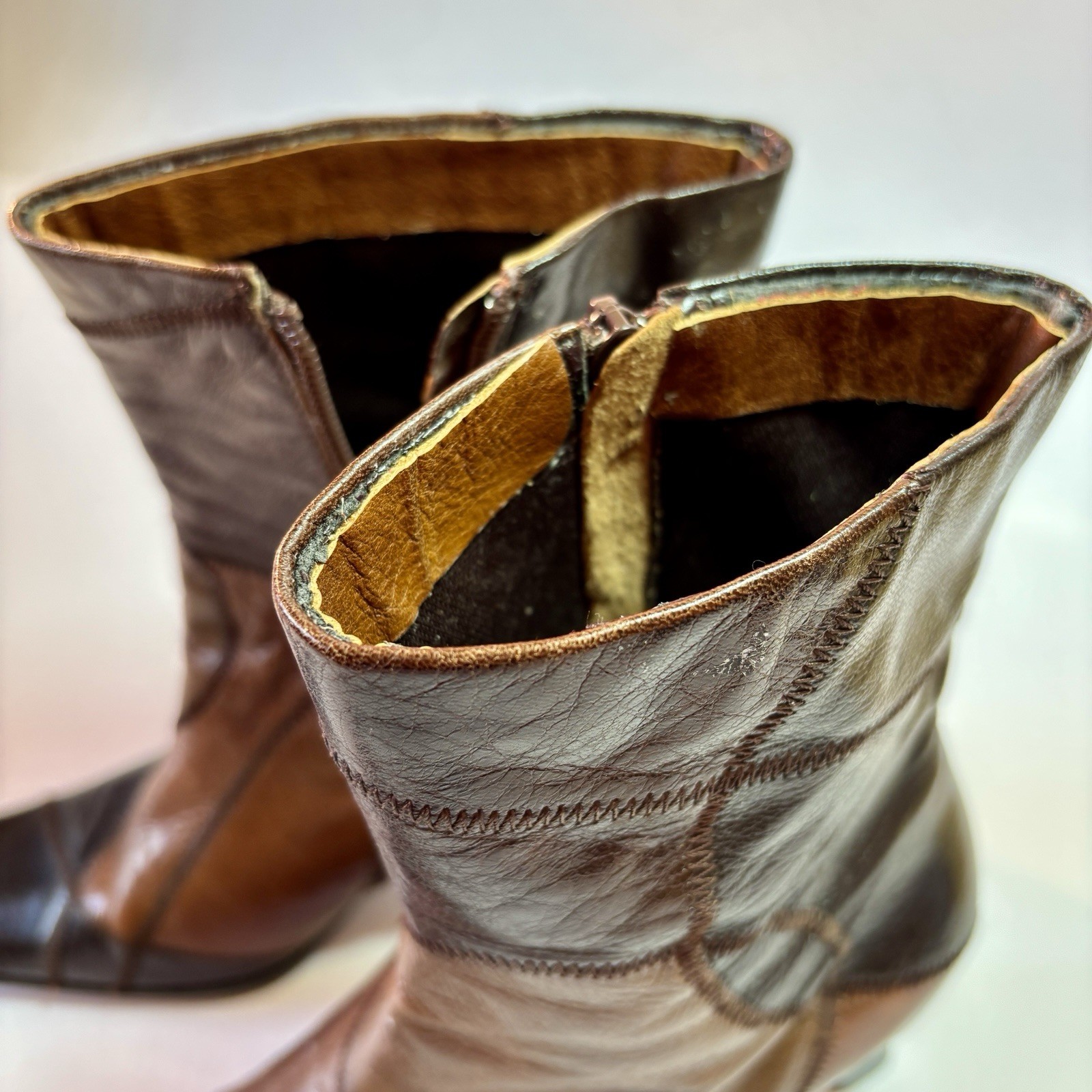 Liz Claiborne Boots 6.5 Short Mid Calf Leather Brown Patchwork 9” Shaft Height