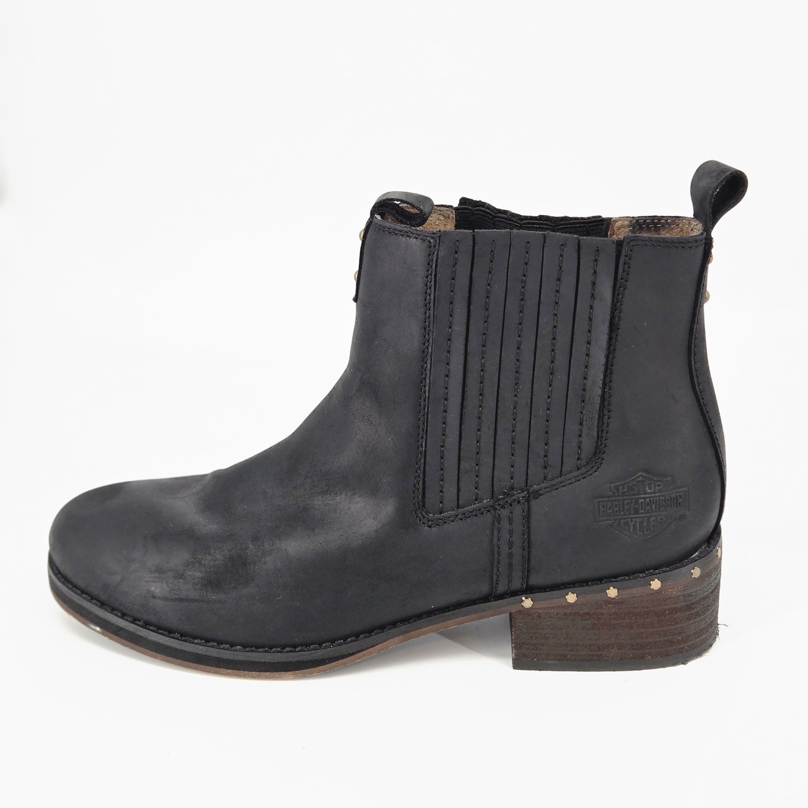 Harley Davidson Brittany Black Leather Chelsea Boots Studded Heeled Ankle Moto 9