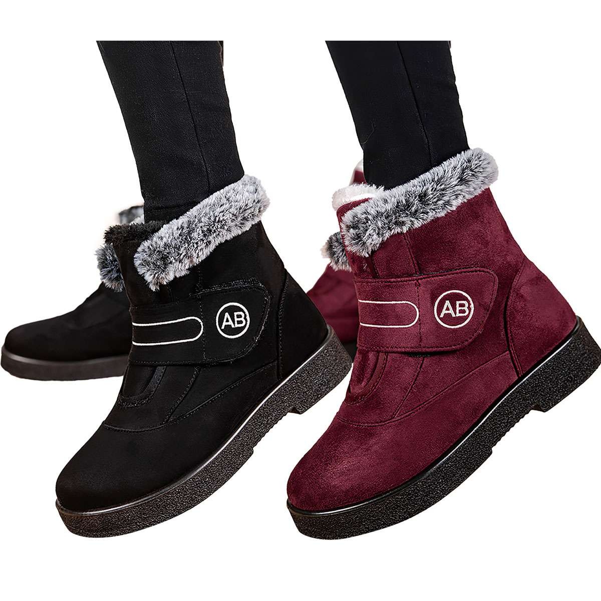 Synthetic Suede Winter Womens Shoes Snow Boots Soft Fur-lined Slip On Warm Boots