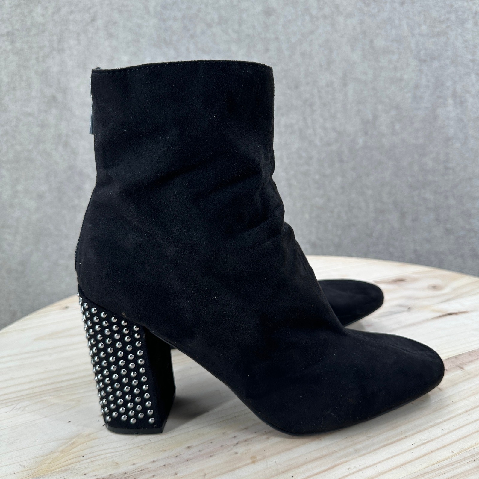Jessica Simpson Black Bling Studded Block Heel Ankle Boots 9.5 Zip Booties