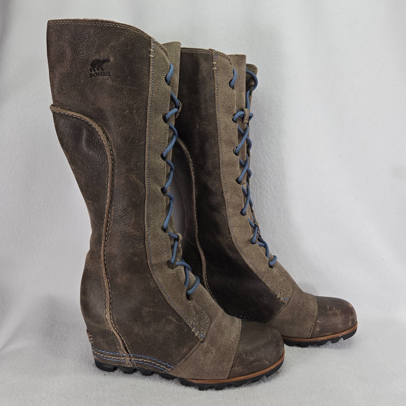 Sorel Boots Womens 9.5 Brown Gray Cate The Great Leather Hidden Wedge Waterproof