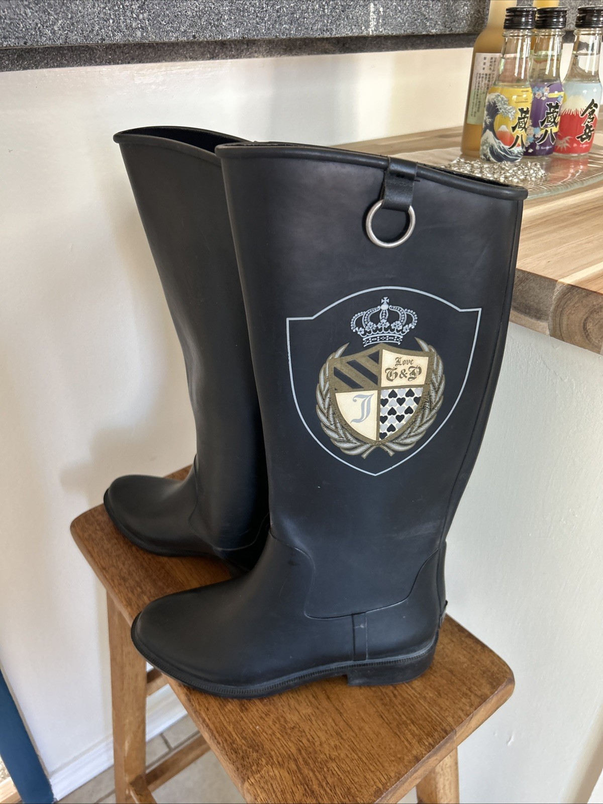Juicy Couture Chelsea Tall Black Rain Boots. Size 7