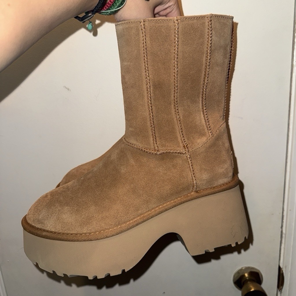 UGG Women’s Brown Suede Platform Mid-Calf Boots Round Toe Zip Size 8
