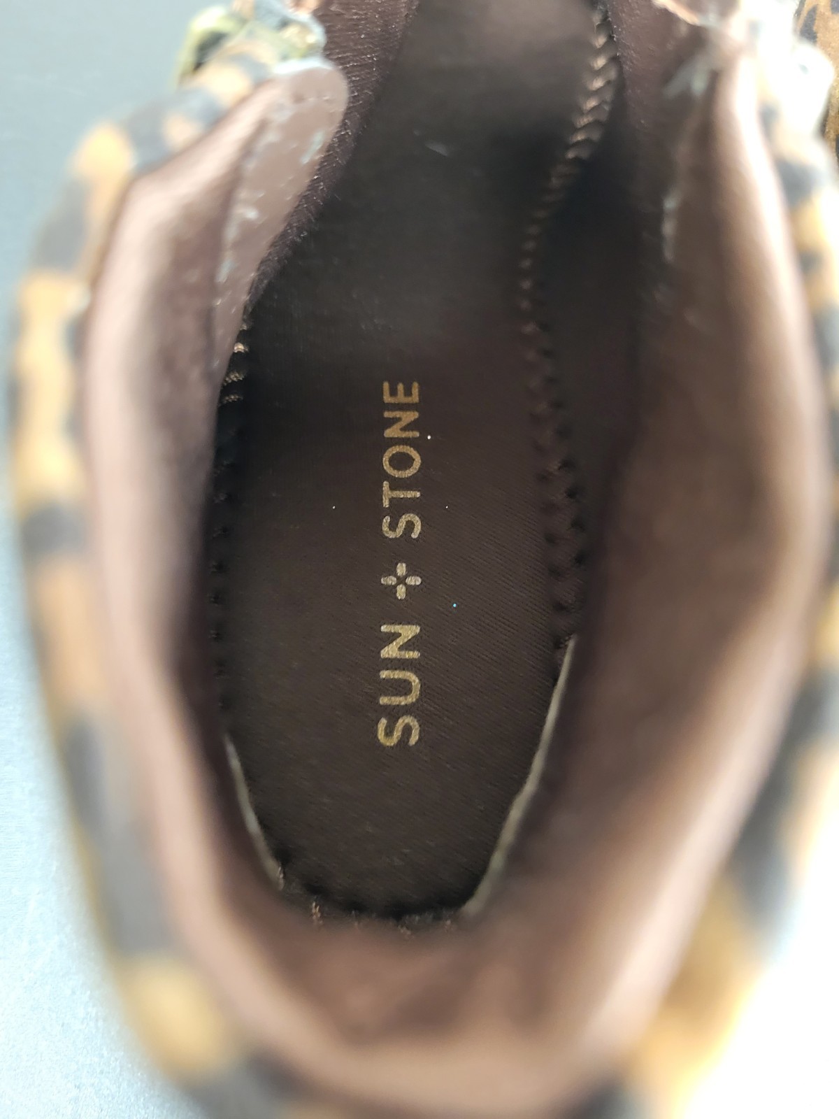 Sun Stone Women’s SZ 7.5 Abby Ankle Boots Double Side Zip Bootie Animal Print