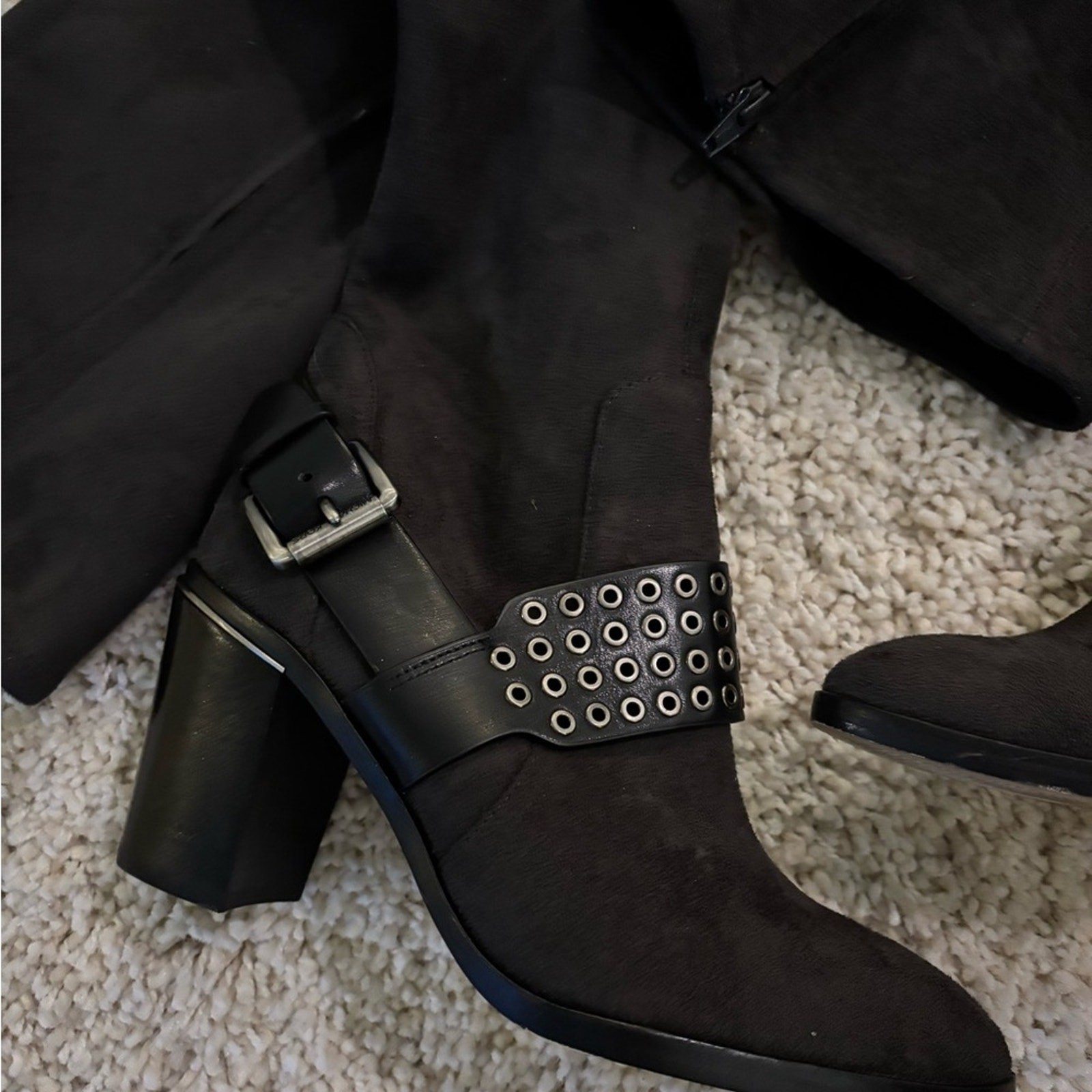 Michael Kors Stretch Suede Nadine Charcoal Tall Heeled Boots Size 6